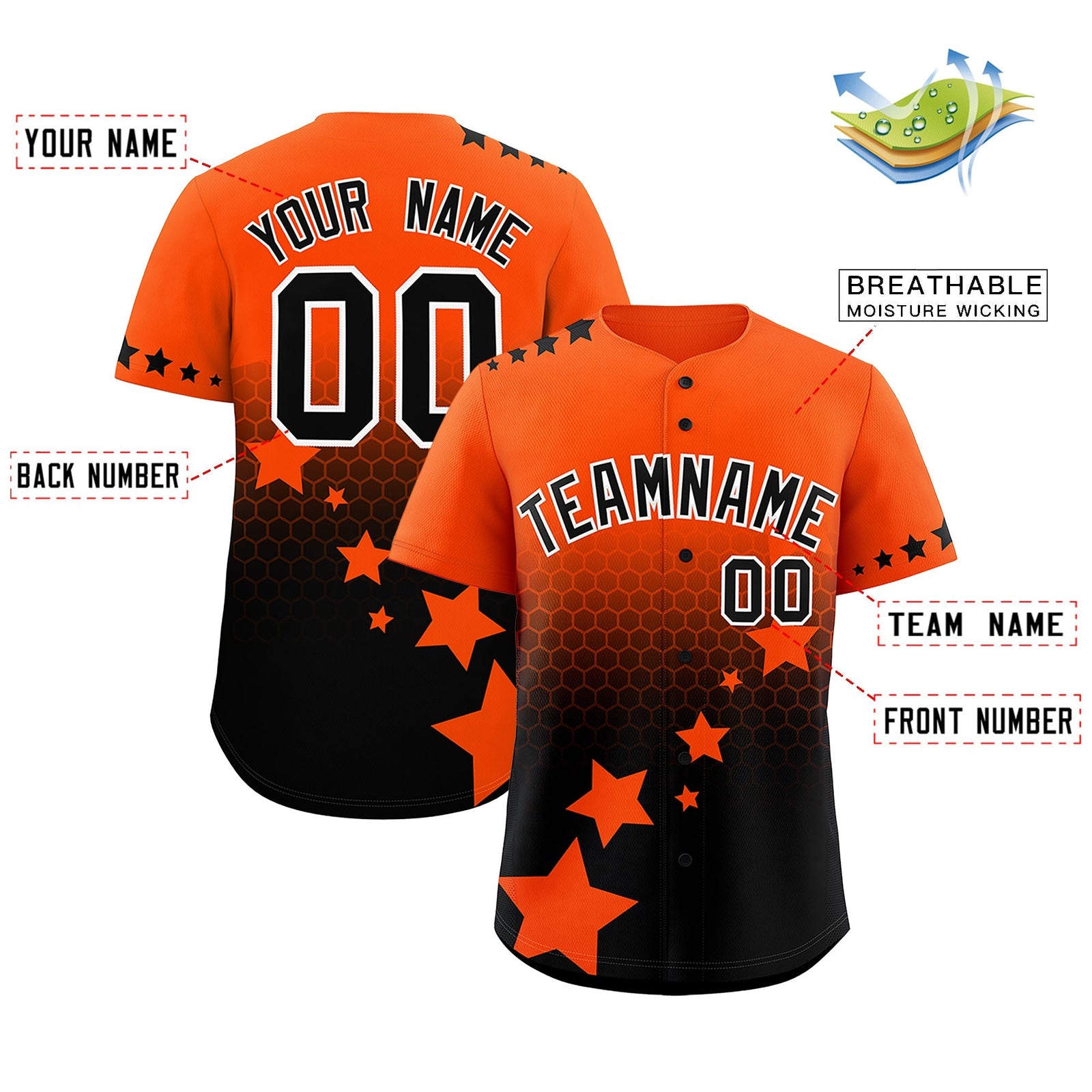 Custom Orange Black White Rising Stars Series Gradient Fashion Baseball Jersey| KXKSHOP