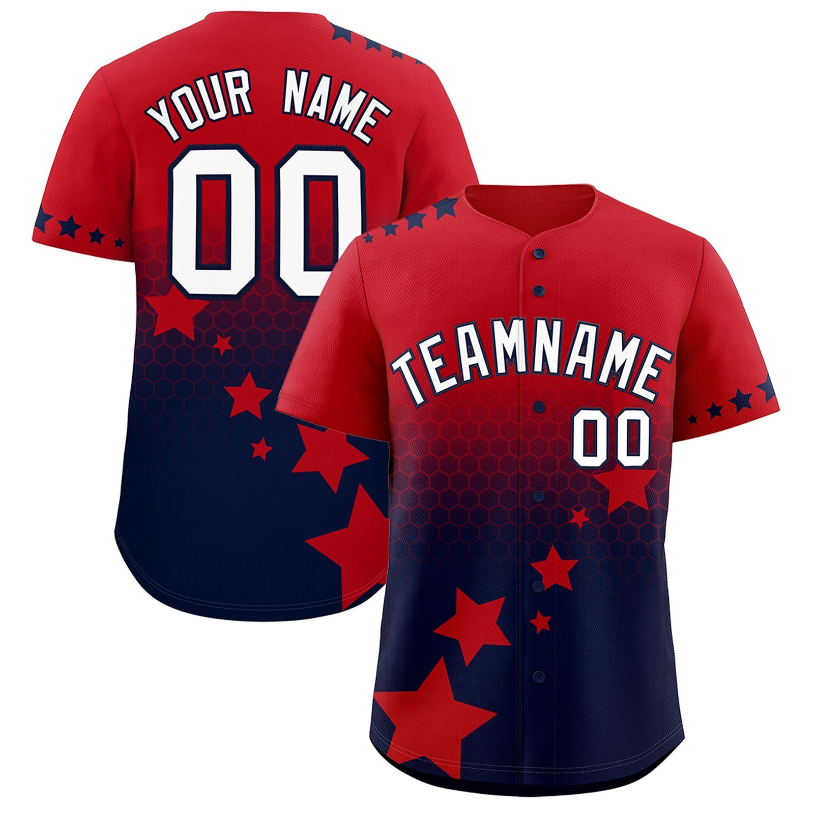 Custom Red Navy White Rising Stars Series Gradient Fashion Baseball Jersey| KXKSHOP