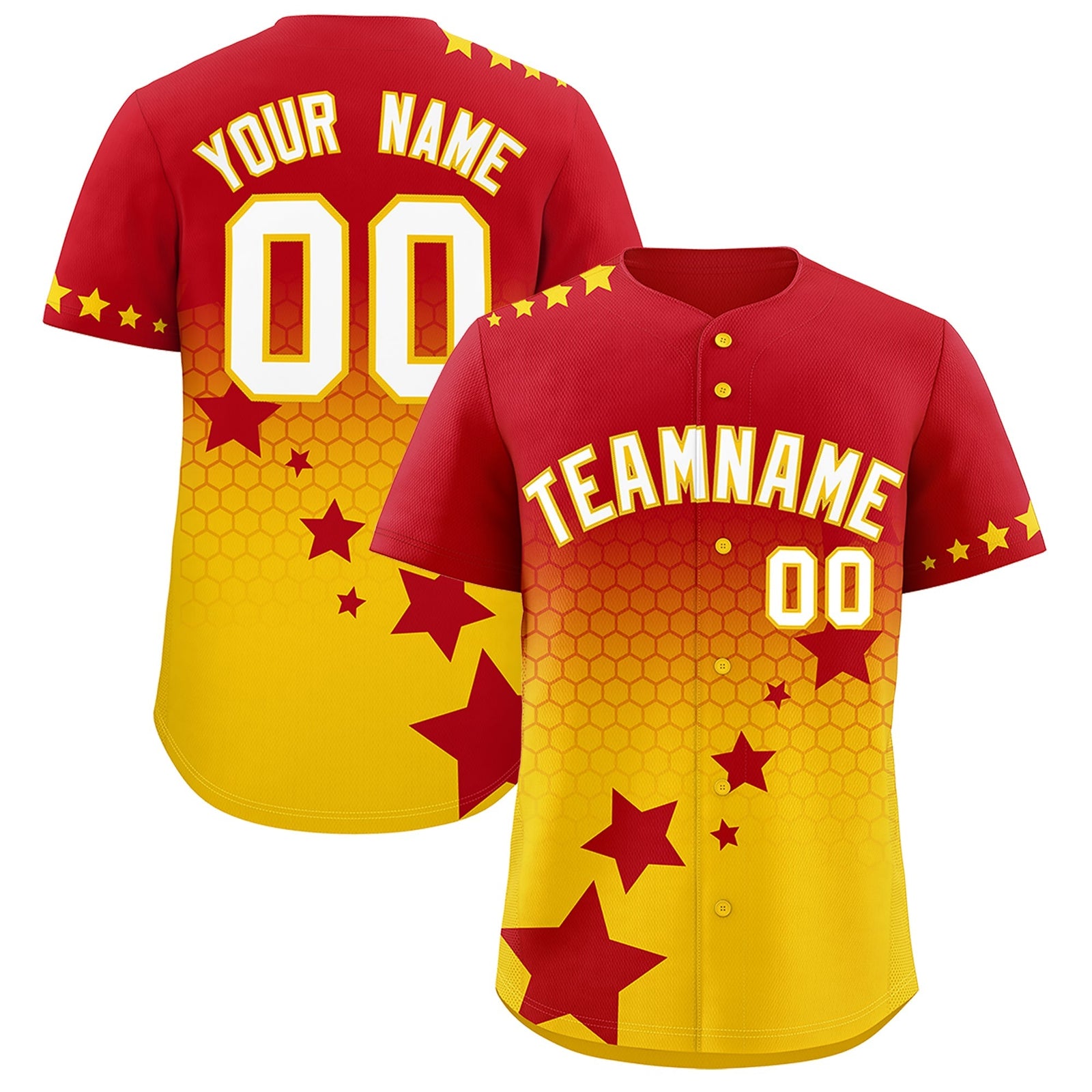Custom Red Gold White Rising Stars Series Gradient Fashion Baseball Jersey| KXKSHOP