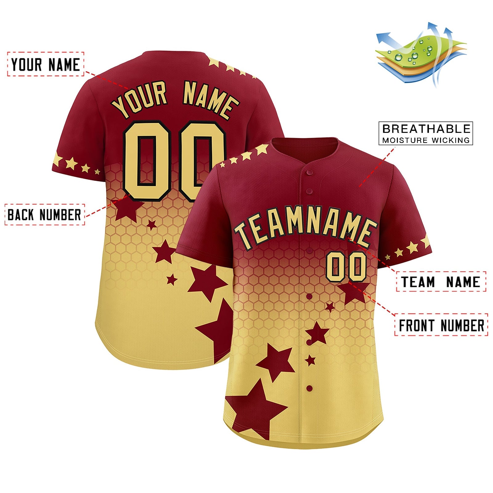 Custom Crimson Khaki Black Rising Stars Series Gradient Fashion Baseball Jersey| KXKSHOP