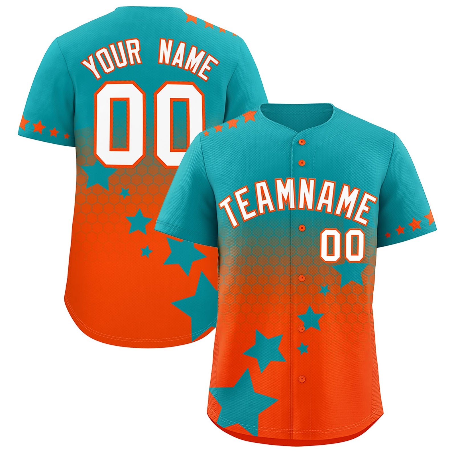 Custom Aqua Orange White Rising Stars Series Gradient Fashion Baseball Jersey| KXKSHOP