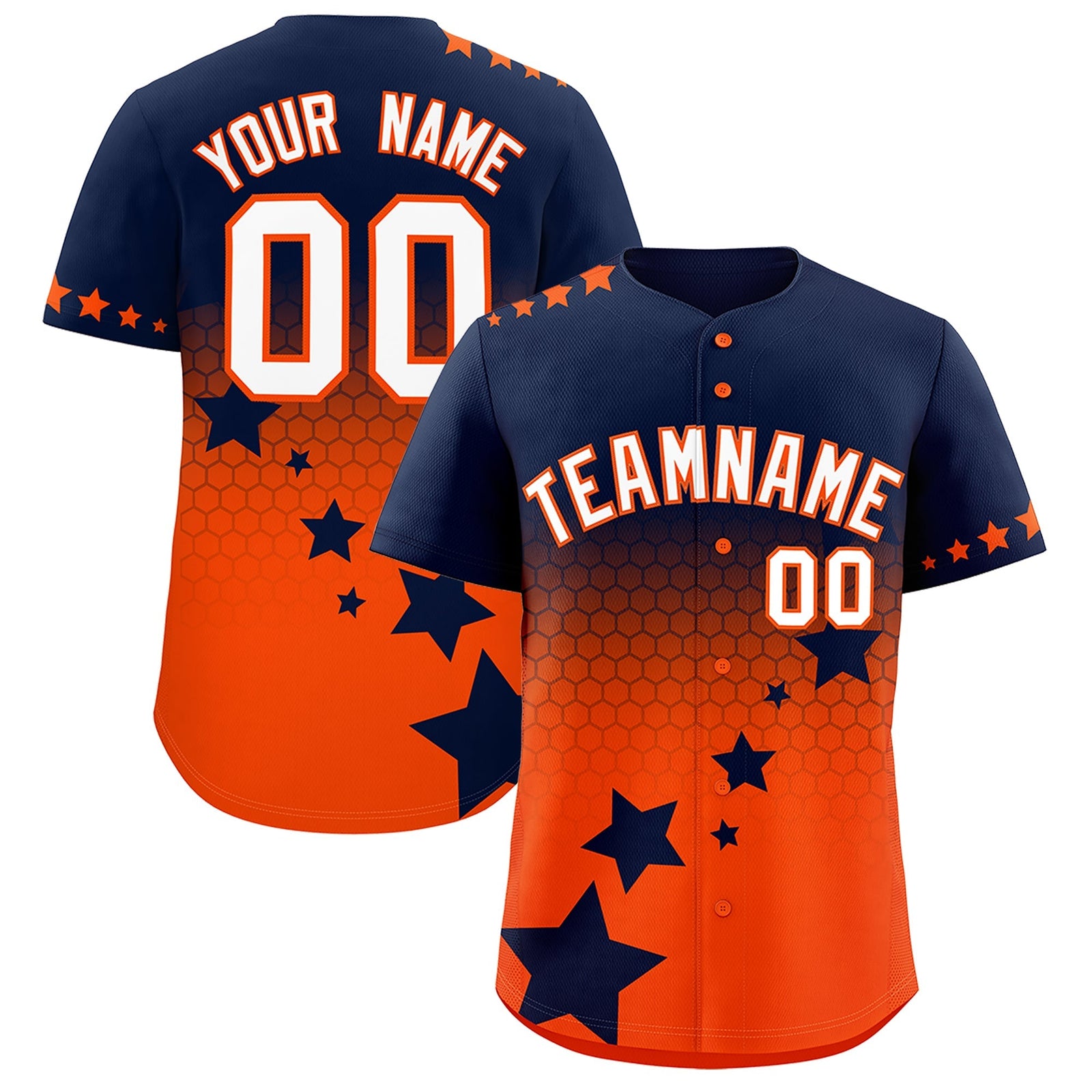 Custom Navy Orange White Rising Stars Series Gradient Fashion Baseball Jersey| KXKSHOP