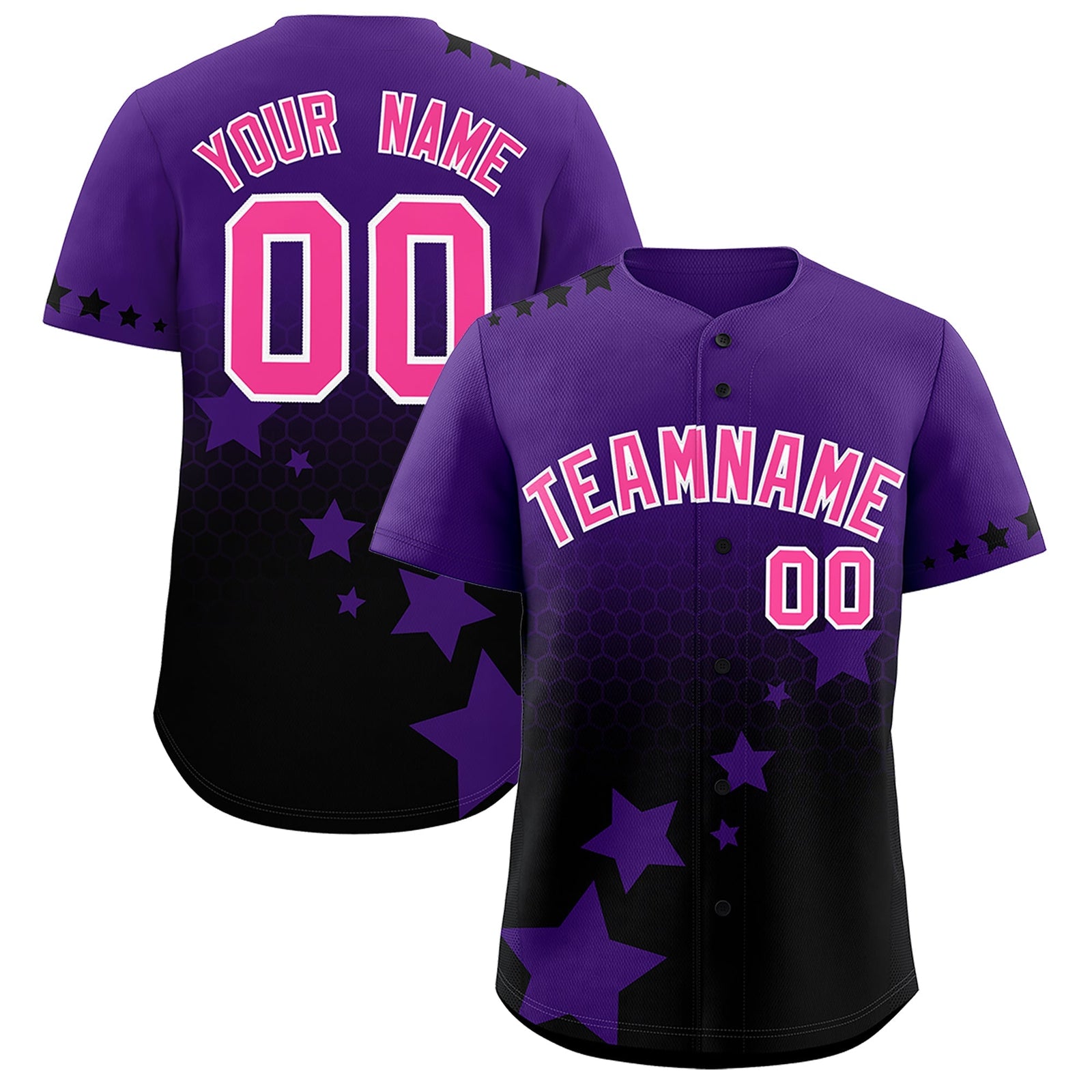 Custom Purple Black Pink Rising Stars Series Gradient Fashion Baseball Jersey| KXKSHOP