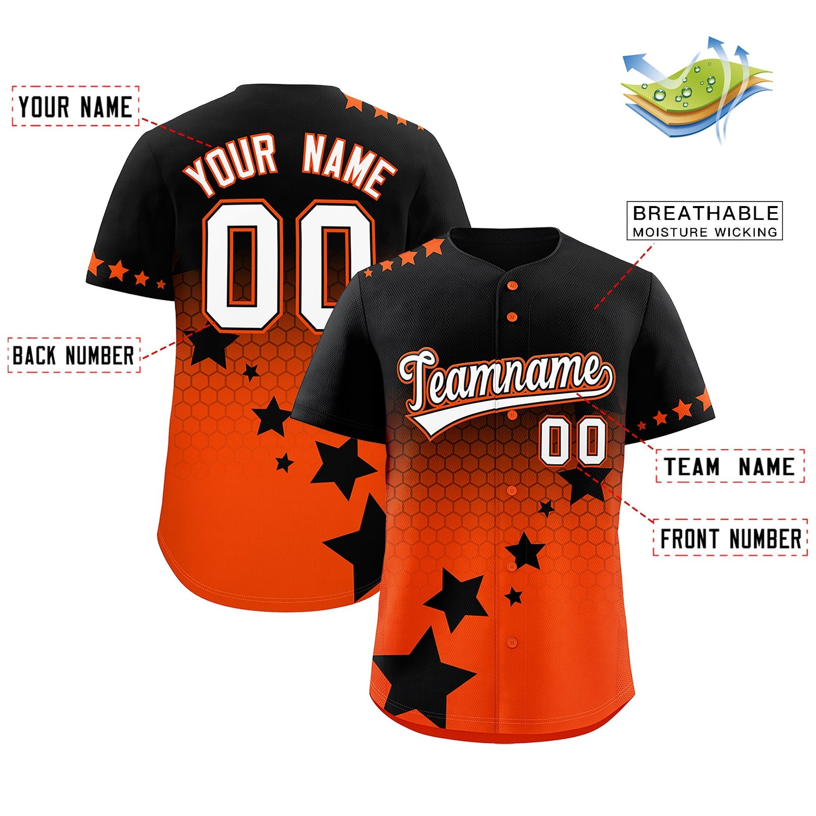 Custom Black Orange White Rising Stars Series Gradient Fashion Baseball Jersey| KXKSHOP