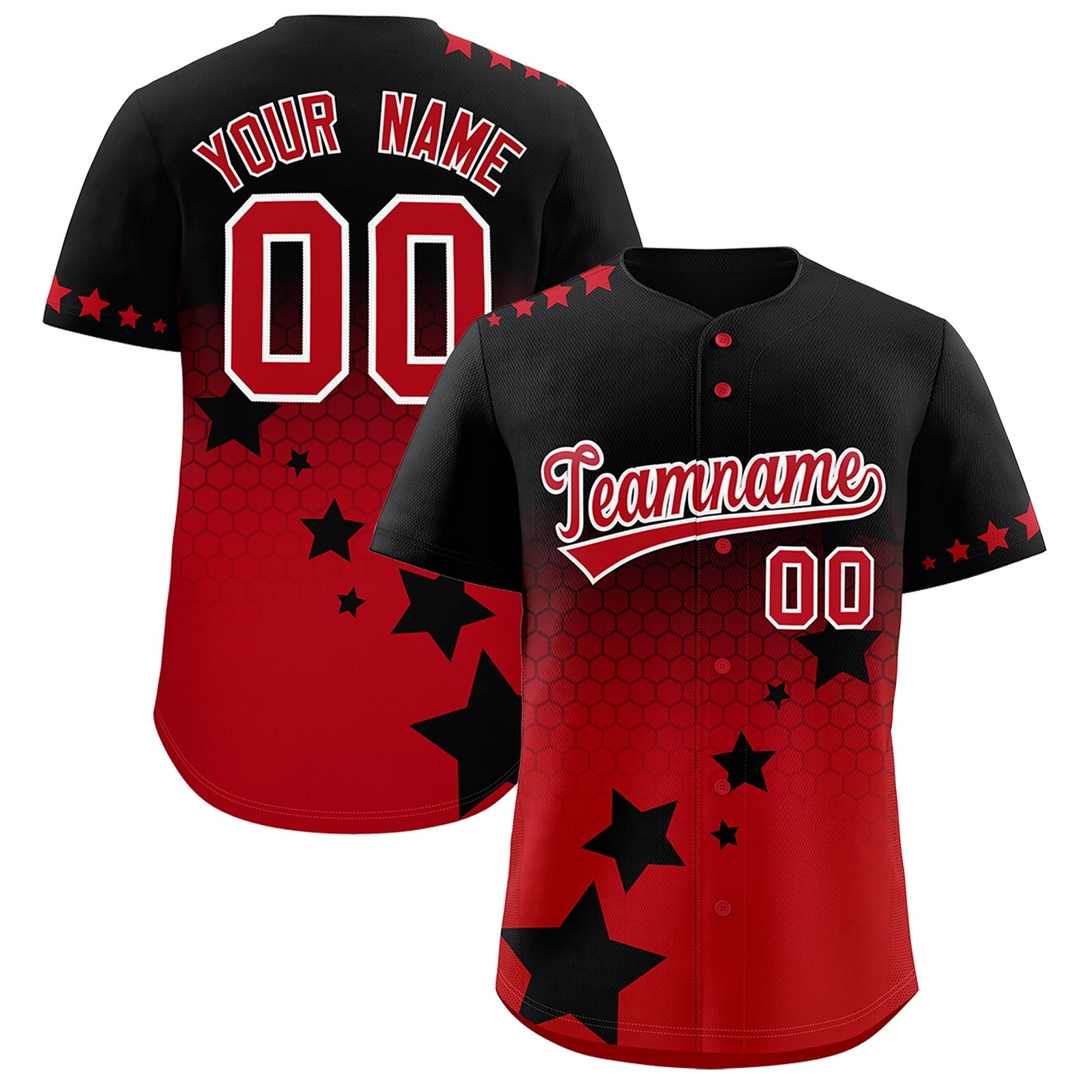 Custom Black Red White Rising Stars Series Gradient Fashion Baseball Jersey| KXKSHOP