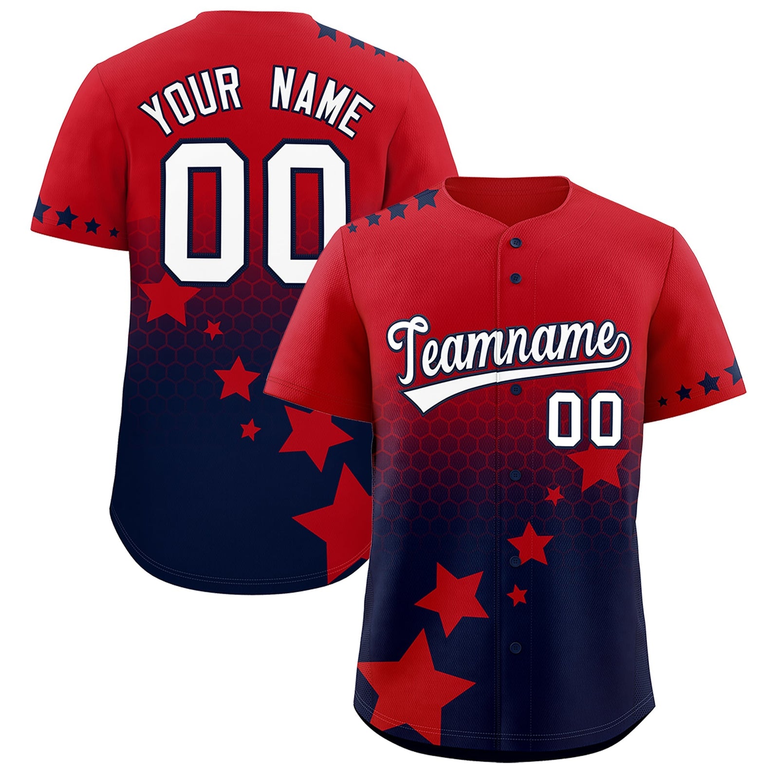 Custom Red Navy White Rising Stars Series Gradient Fashion Baseball Jersey| KXKSHOP