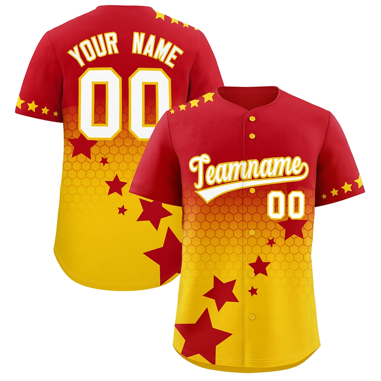 Custom Red Gold White Rising Stars Series Gradient Fashion Baseball Jersey| KXKSHOP
