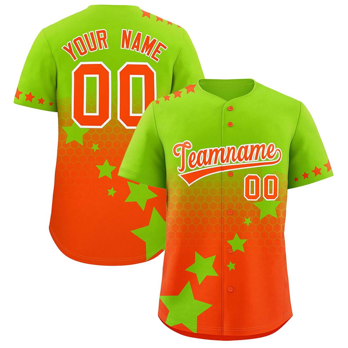 Custom Neon Green Orange White Rising Stars Series Gradient Fashion Baseball Jersey| KXKSHOP