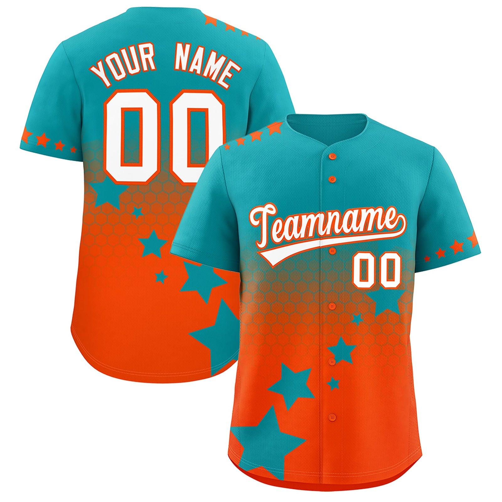 Custom Aqua Orange White Rising Stars Series Gradient Fashion Baseball Jersey| KXKSHOP