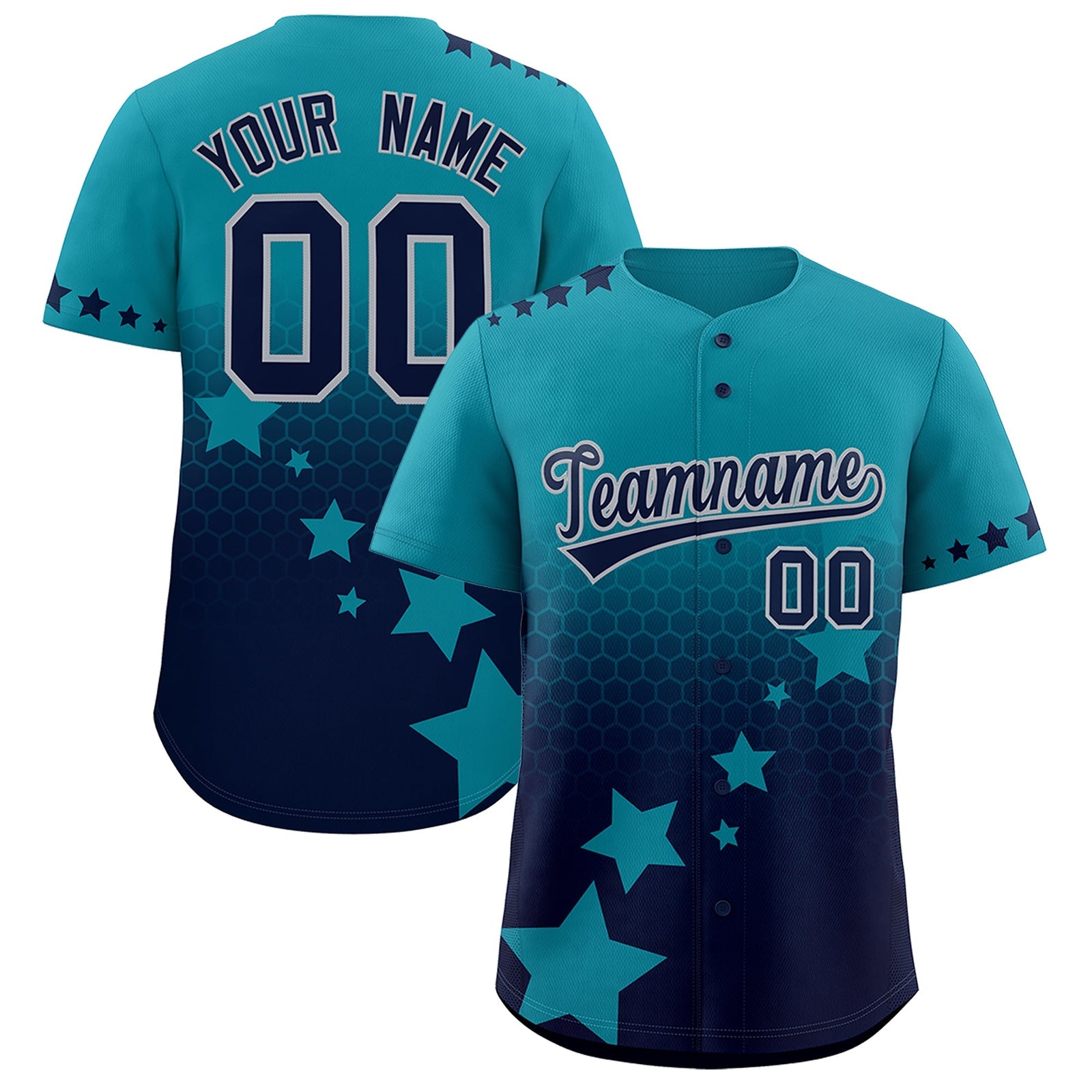 Custom Teal Navy Gray Rising Stars Series Gradient Fashion Baseball Jersey| KXKSHOP