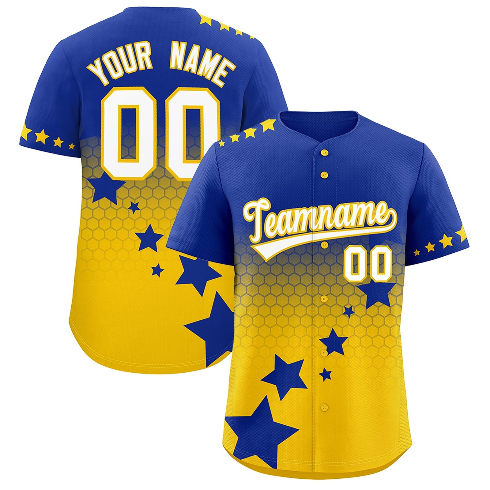 Custom Royal Blue Gold White Rising Stars Series Gradient Fashion Baseball Jersey| KXKSHOP