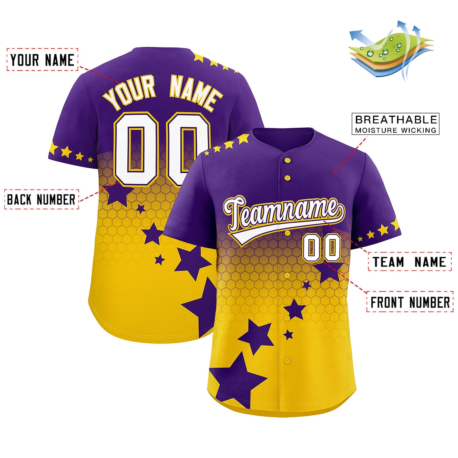 Custom Purple Gold White Rising Stars Series Gradient Fashion Baseball Jersey| KXKSHOP