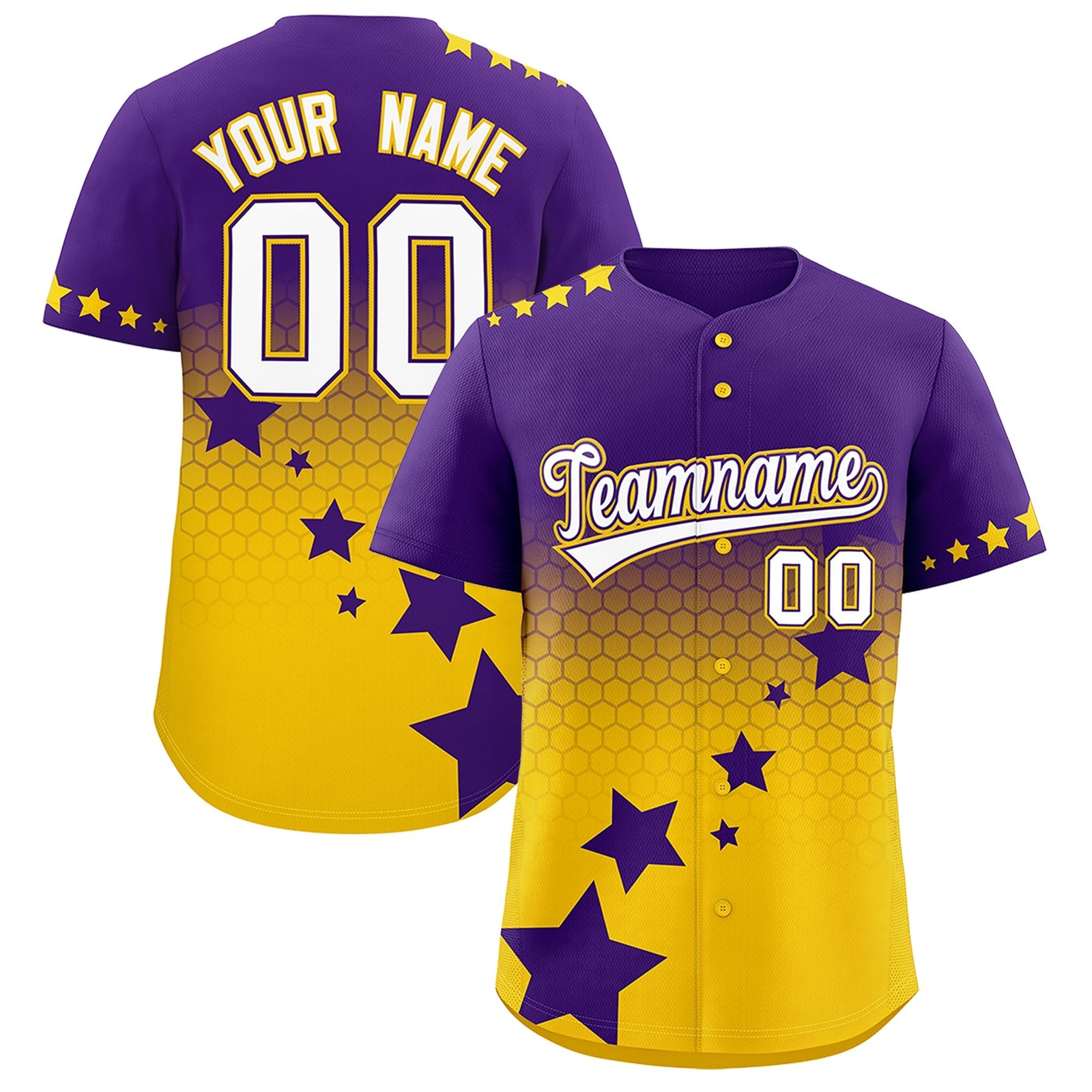 Custom Purple Gold White Rising Stars Series Gradient Fashion Baseball Jersey| KXKSHOP
