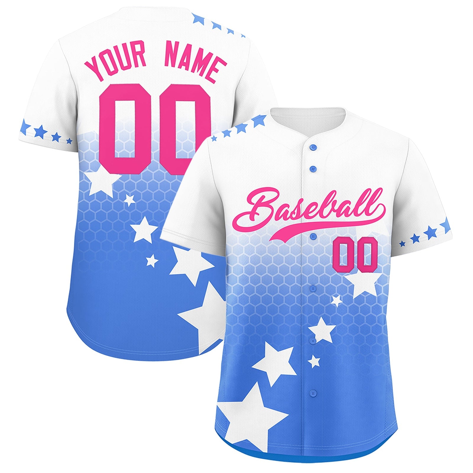 Custom White Powder Blue Pink Rising Stars Series Gradient Fashion Baseball Jersey| KXKSHOP