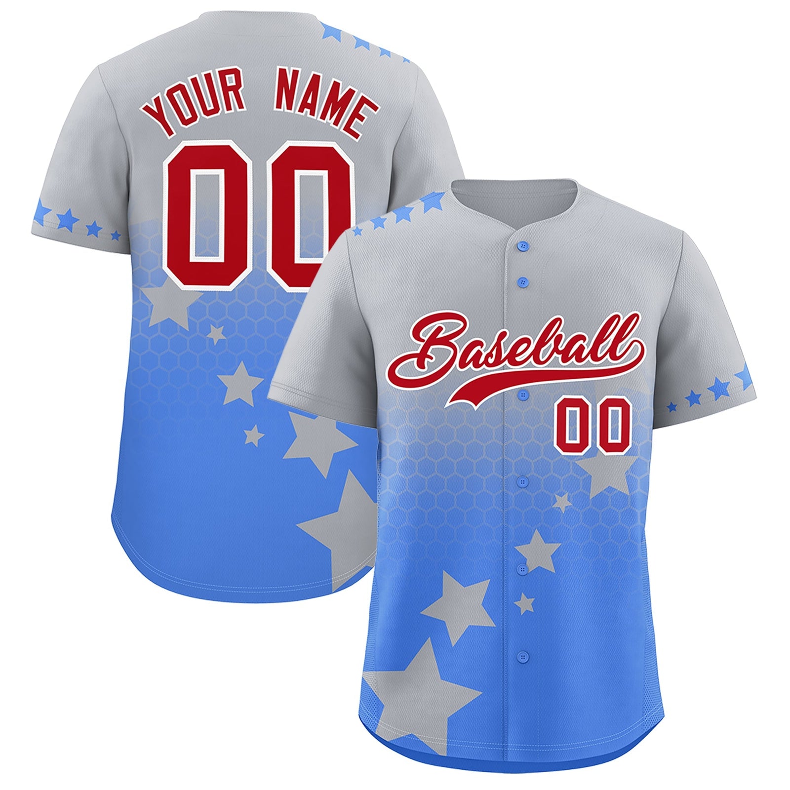 Custom Gray Powder Blue Red Rising Stars Series Gradient Fashion Baseball Jersey| KXKSHOP