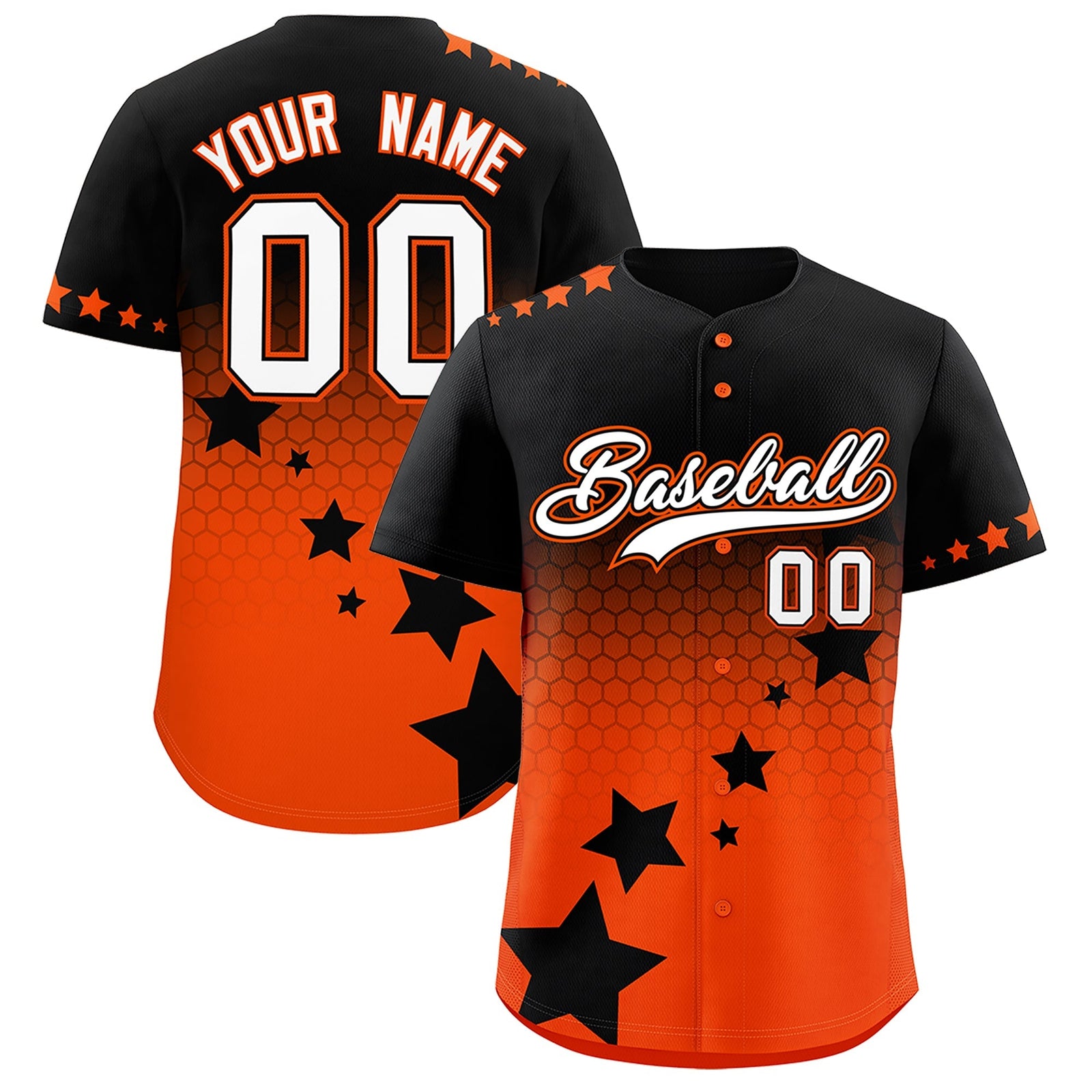 Custom Black Orange White Rising Stars Series Gradient Fashion Baseball Jersey| KXKSHOP