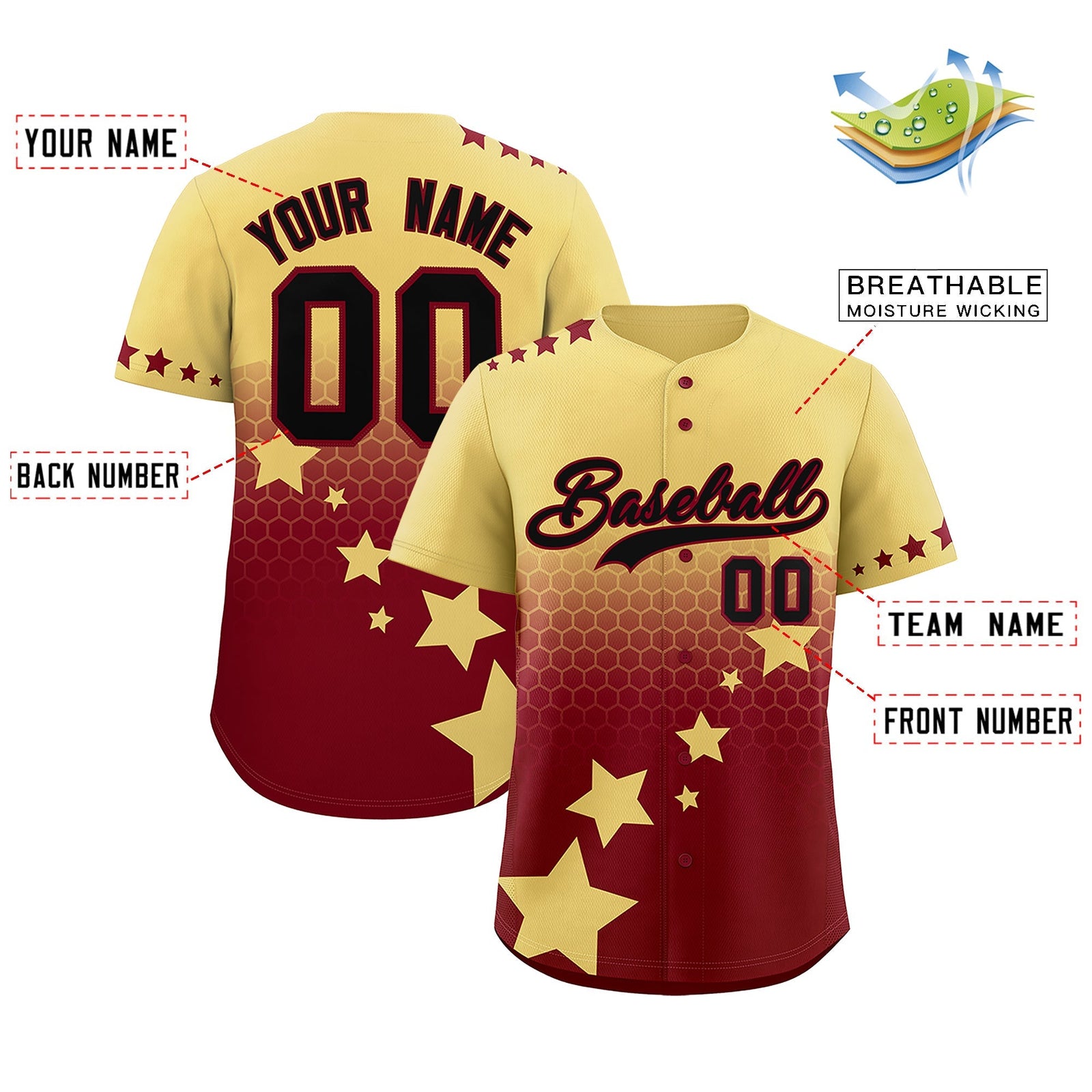 Custom Khaki Crimson Black Rising Stars Series Gradient Fashion Baseball Jersey| KXKSHOP