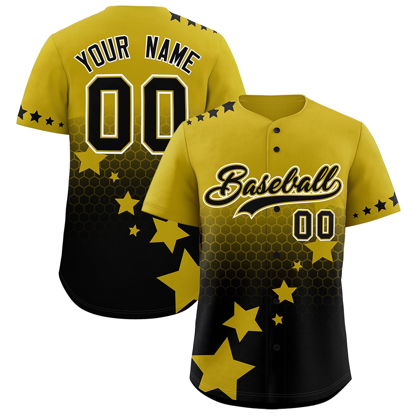 Custom Old Gold Black White Rising Stars Series Gradient Fashion Baseball Jersey| KXKSHOP