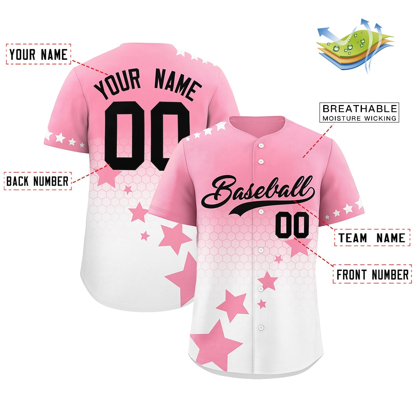 Custom Light Pink White Black Rising Stars Series Gradient Fashion Baseball Jersey| KXKSHOP