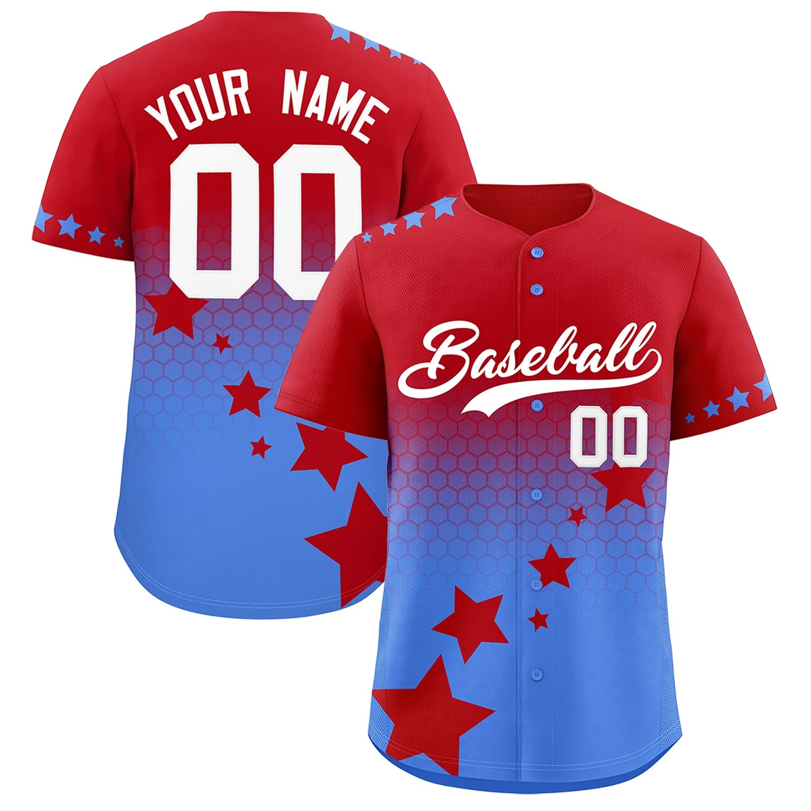 Custom Red Powder Blue White Rising Stars Series Gradient Fashion Baseball Jersey| KXKSHOP