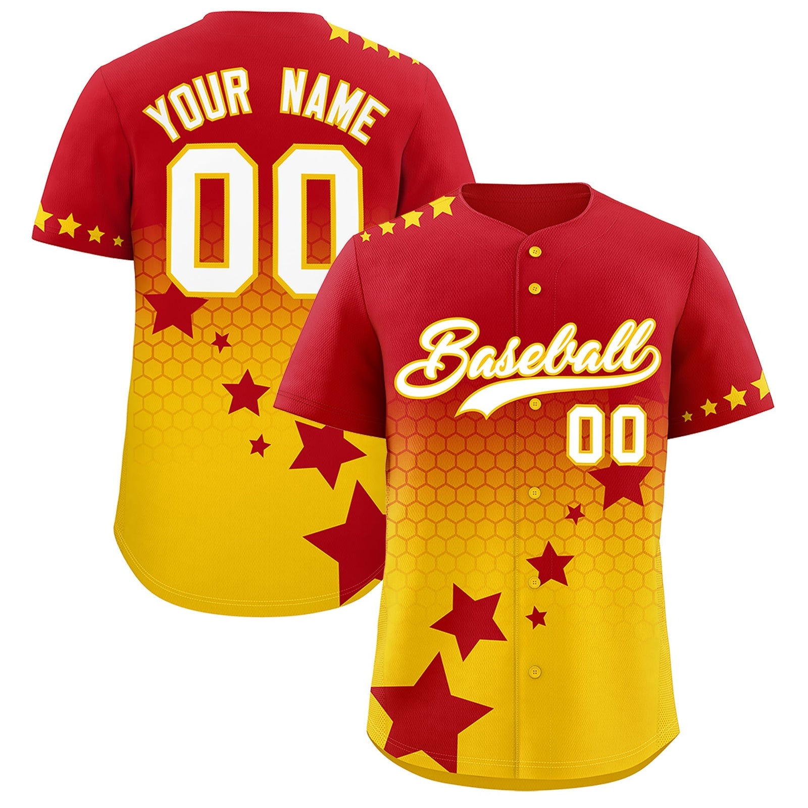 Custom Red Gold White Rising Stars Series Gradient Fashion Baseball Jersey| KXKSHOP