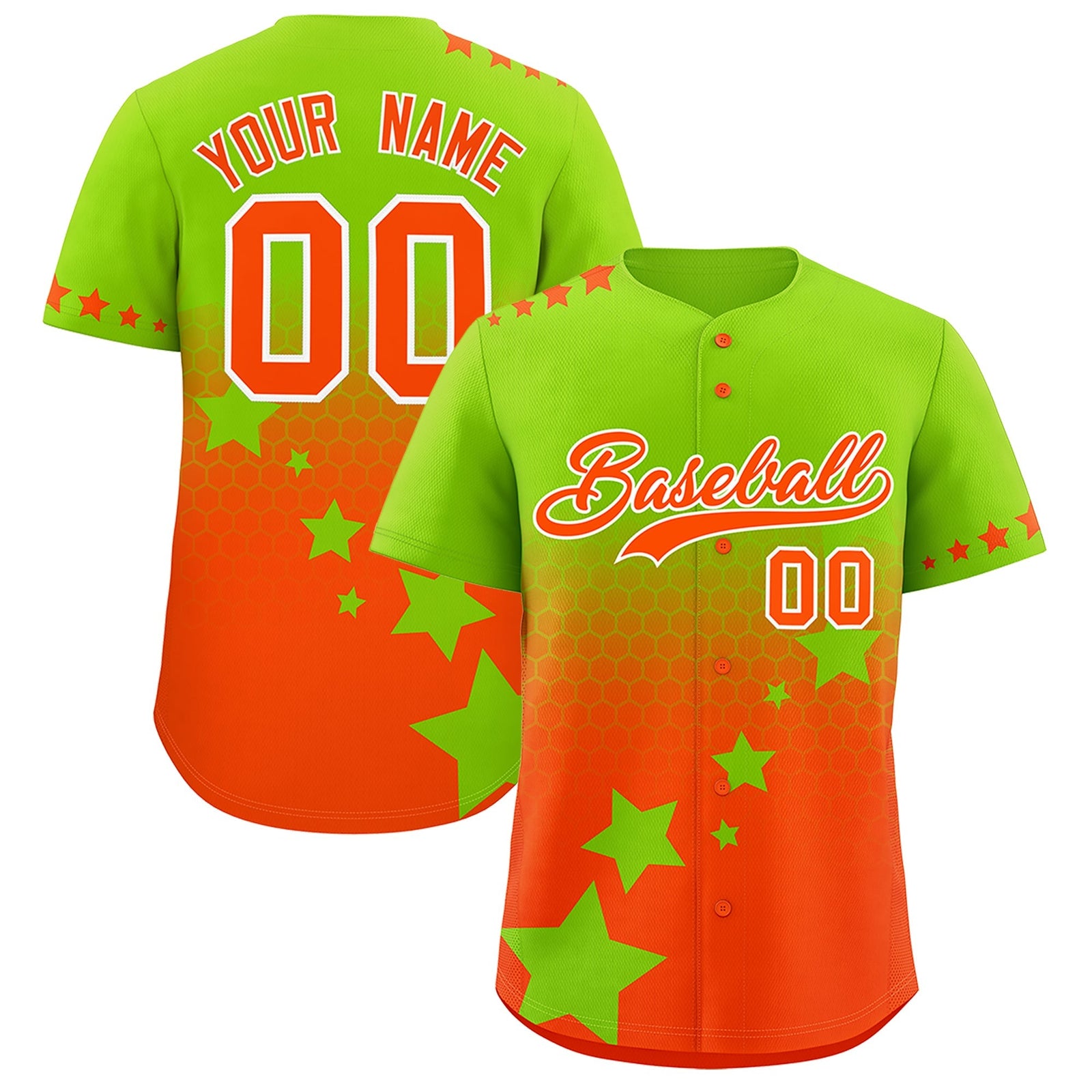 Custom Neon Green Orange White Rising Stars Series Gradient Fashion Baseball Jersey| KXKSHOP