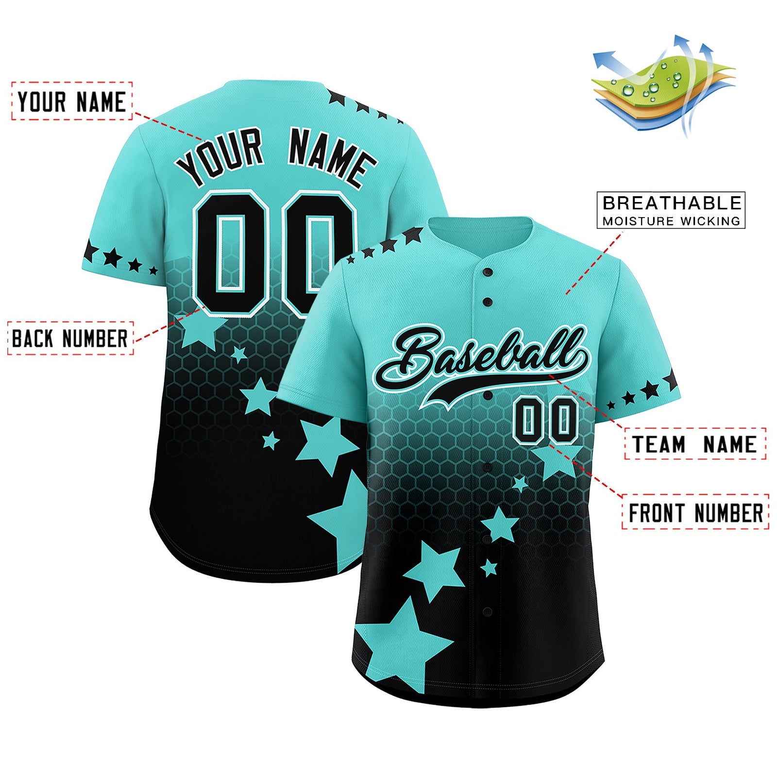 Custom Bright Green Black White Rising Stars Series Gradient Fashion Baseball Jersey| KXKSHOP