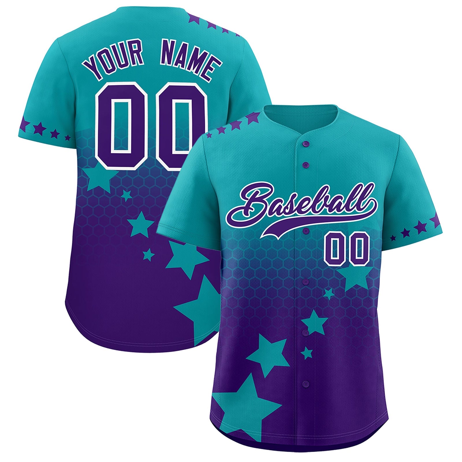 Custom Aqua Purple White Rising Stars Series Gradient Fashion Baseball Jersey| KXKSHOP