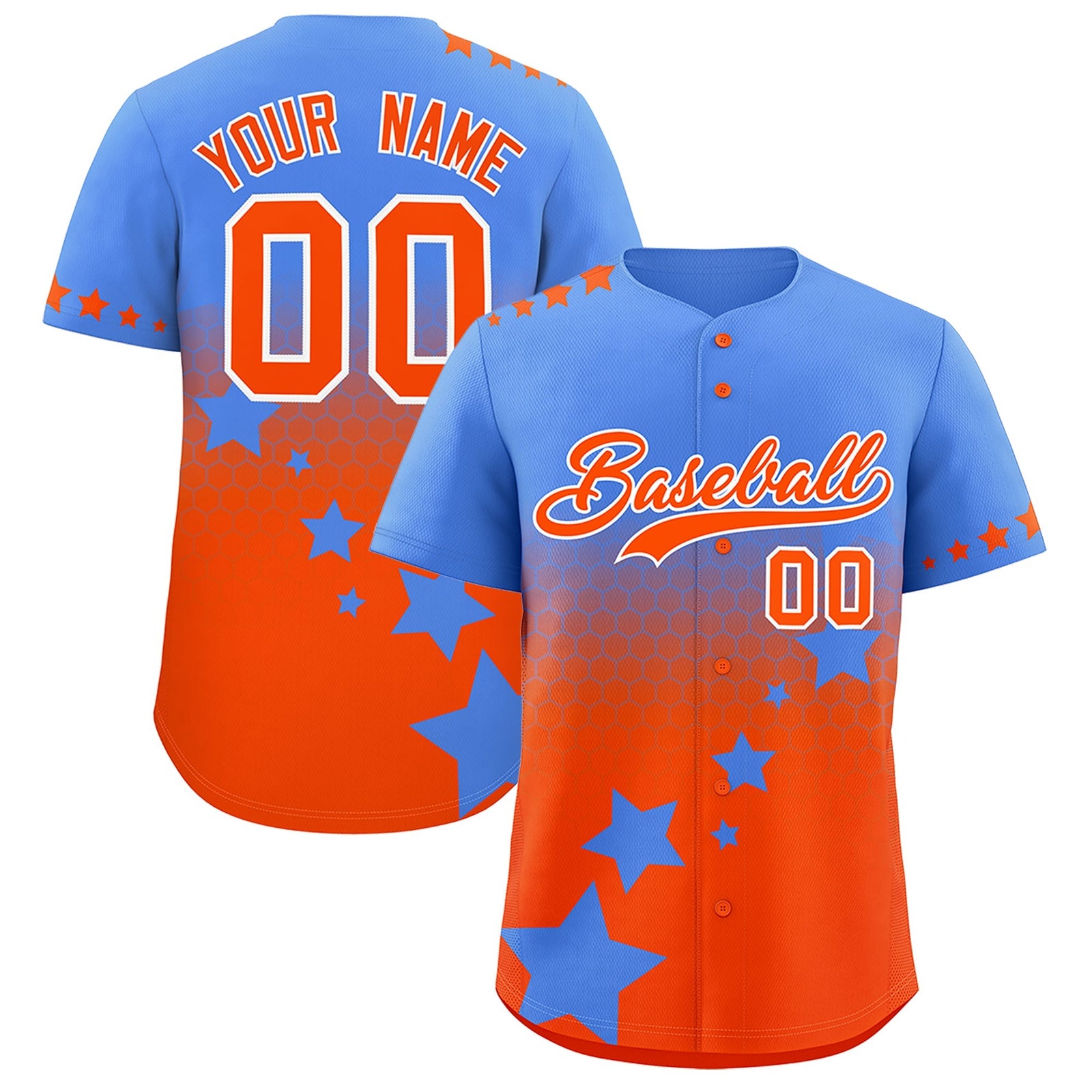 Custom Powder Blue Orange White Rising Stars Series Gradient Fashion Baseball Jersey| KXKSHOP
