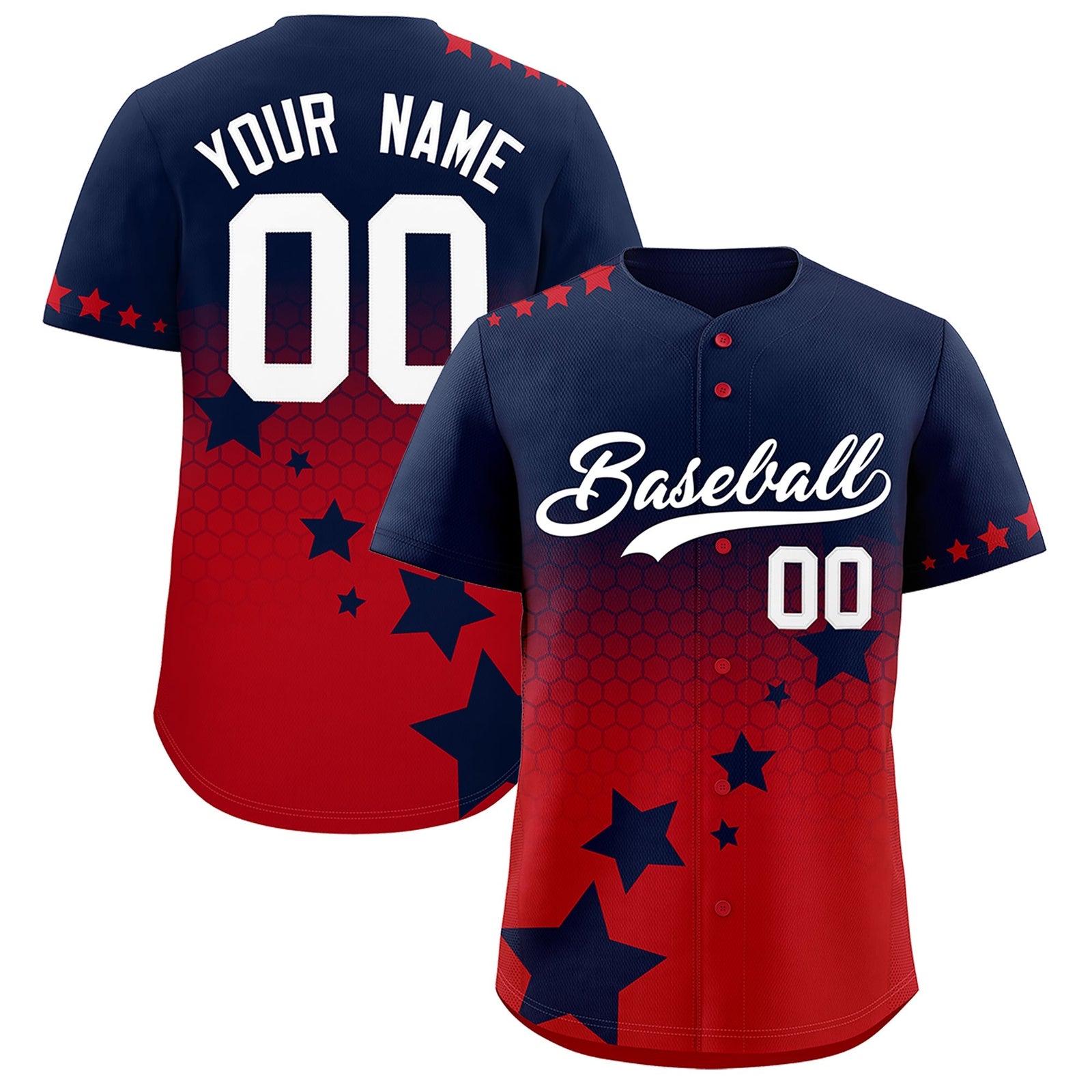 Custom Navy Red White Rising Stars Series Gradient Fashion Baseball Jersey| KXKSHOP