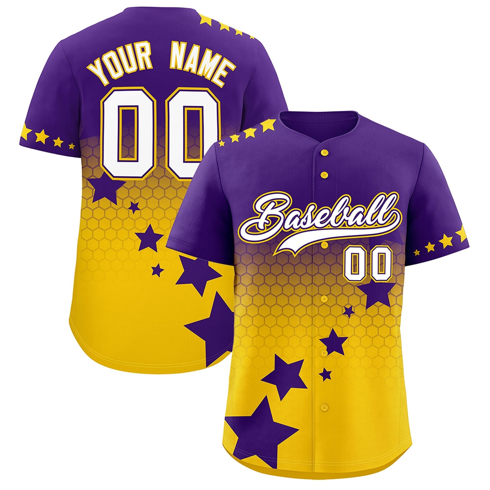 Custom Purple Gold White Rising Stars Series Gradient Fashion Baseball Jersey| KXKSHOP
