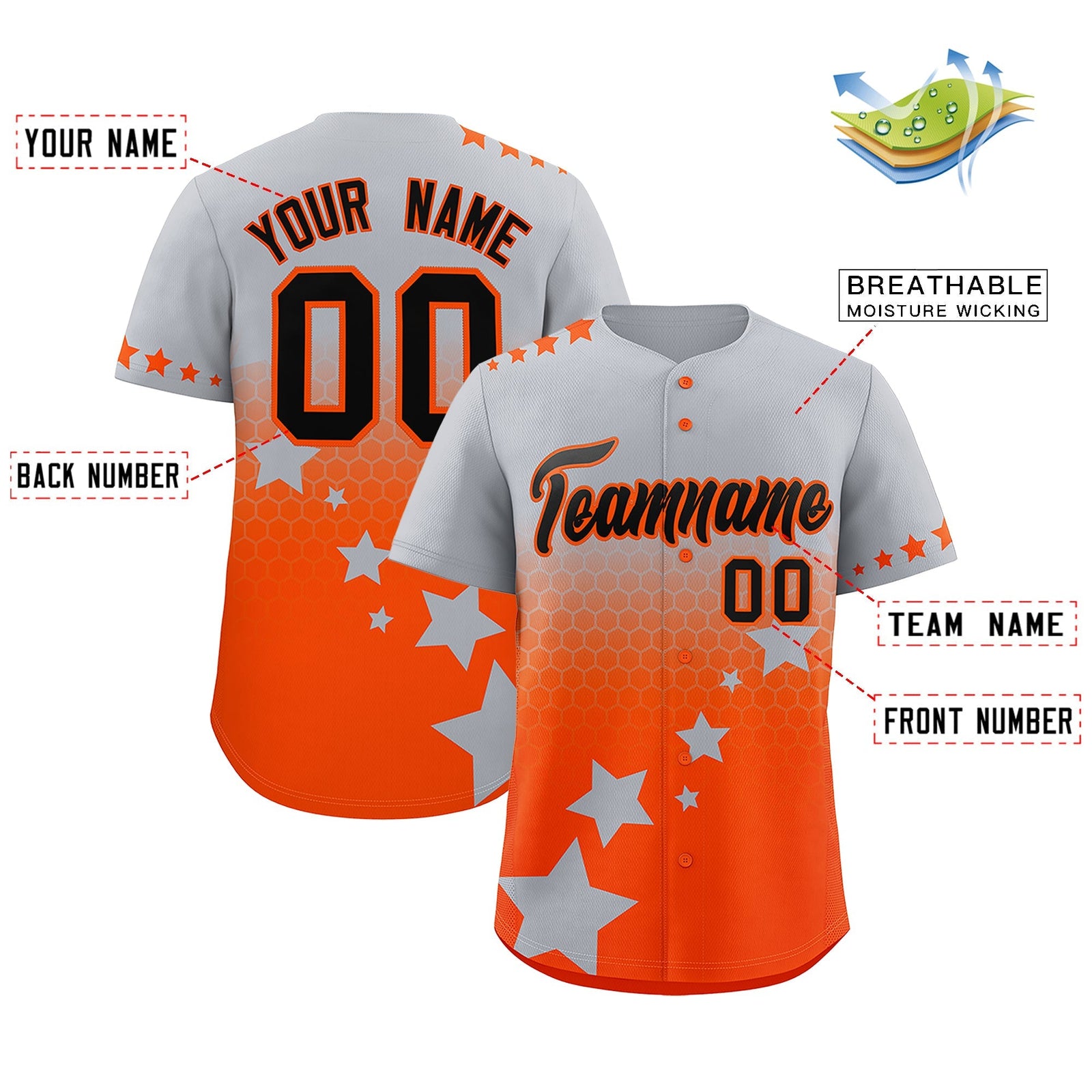 Custom Gray Orange Black Rising Stars Series Gradient Fashion Baseball Jersey| KXKSHOP