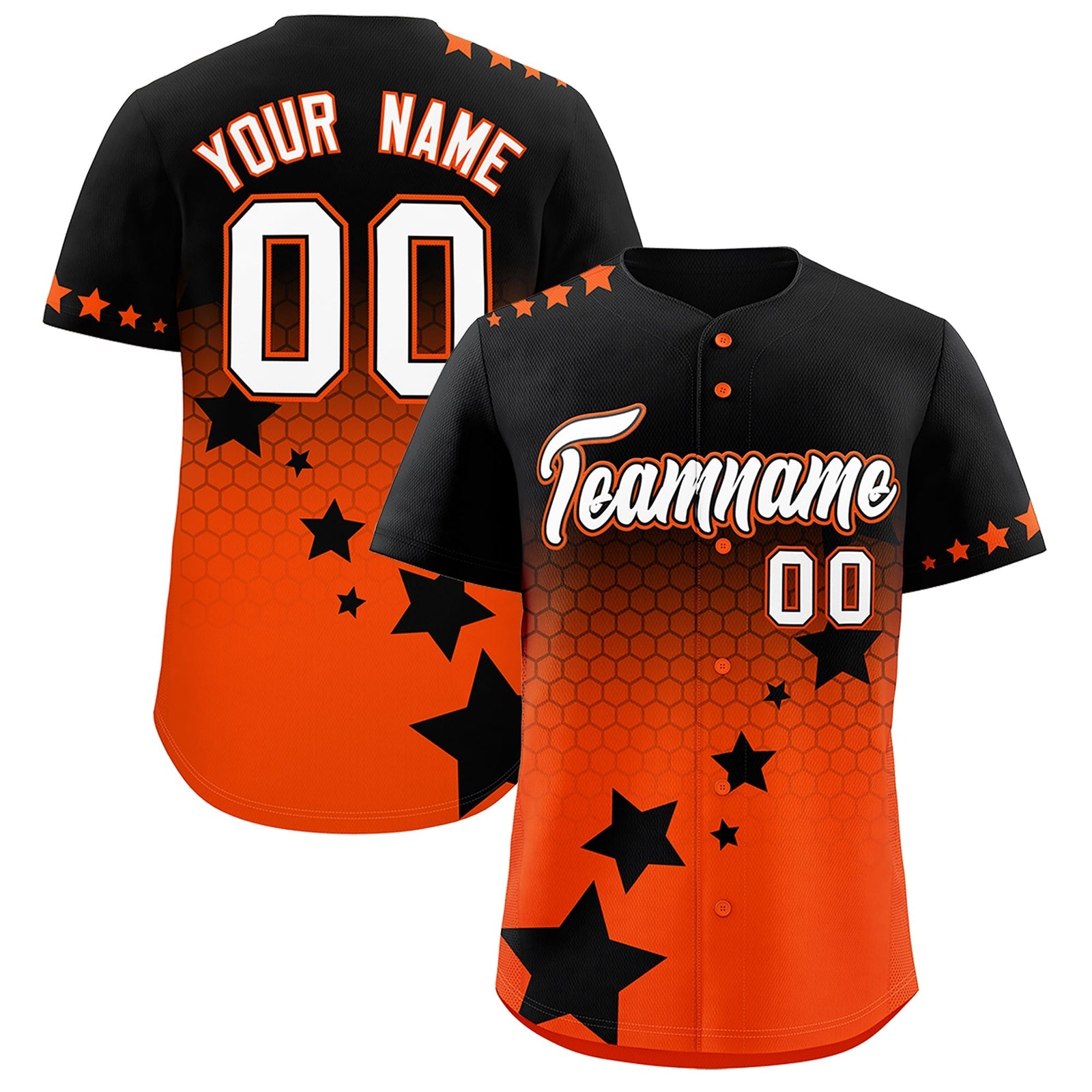 Custom Black Orange White Rising Stars Series Gradient Fashion Baseball Jersey| KXKSHOP