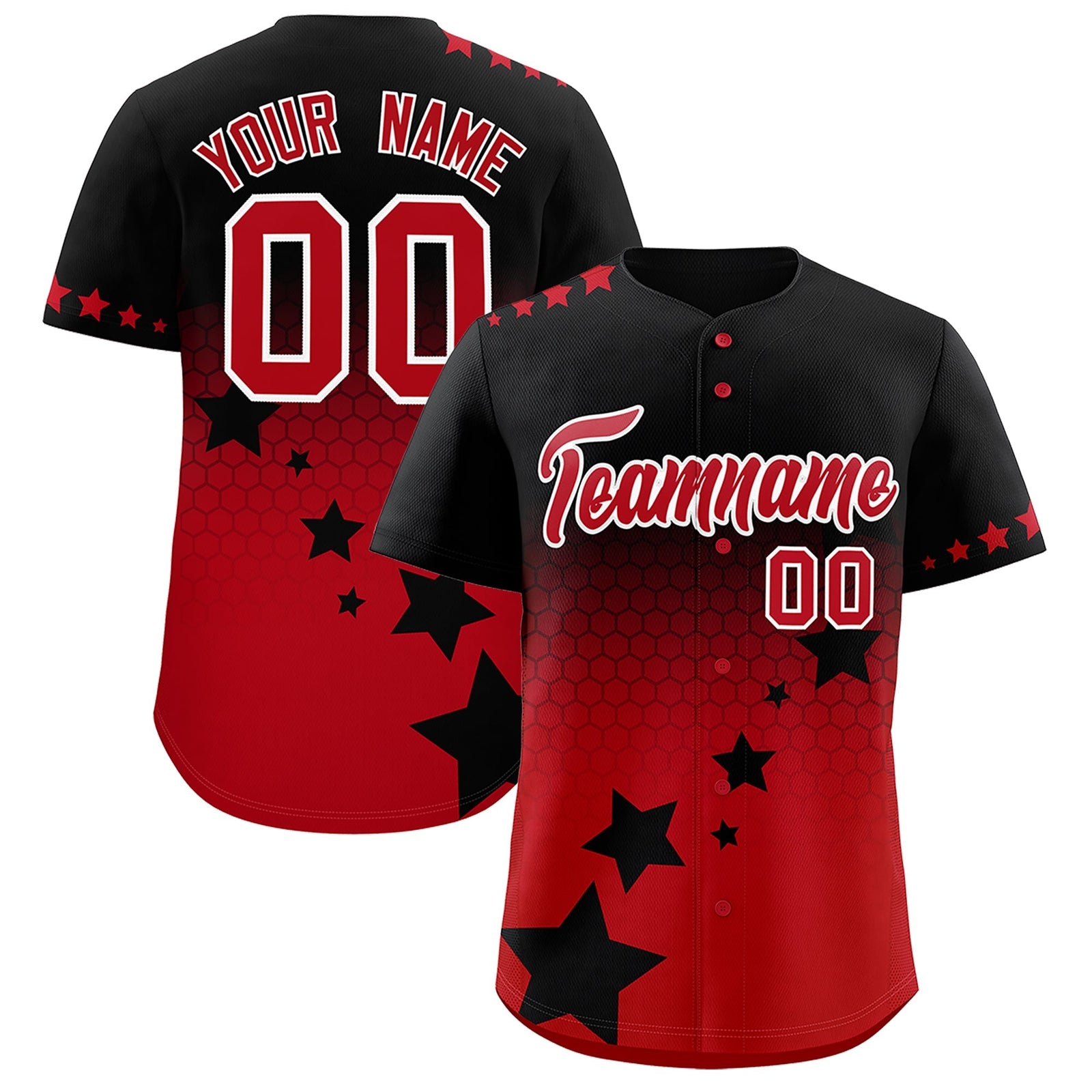 Custom Black Red White Rising Stars Series Gradient Fashion Baseball Jersey| KXKSHOP
