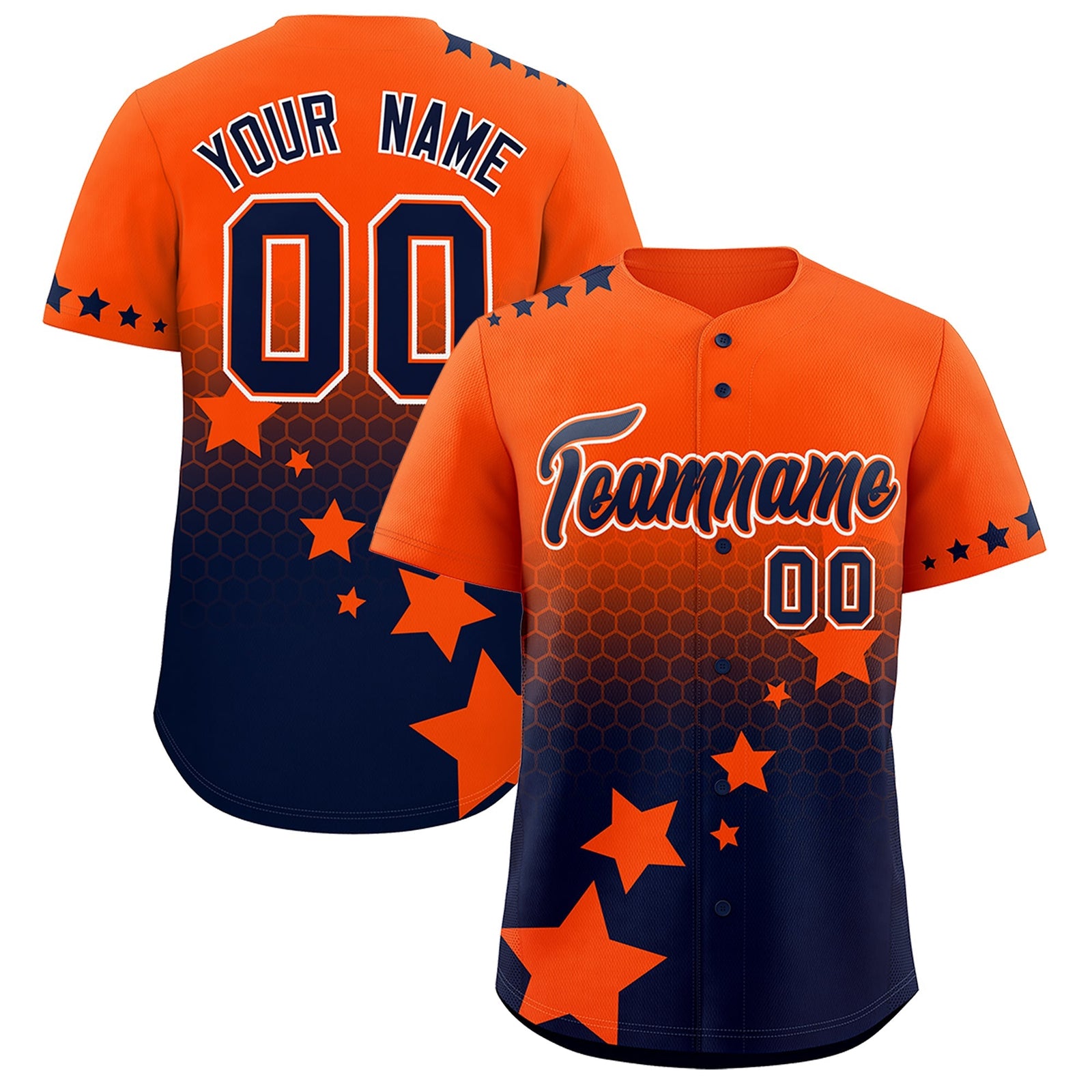 Custom Orange Navy White Rising Stars Series Gradient Fashion Baseball Jersey| KXKSHOP