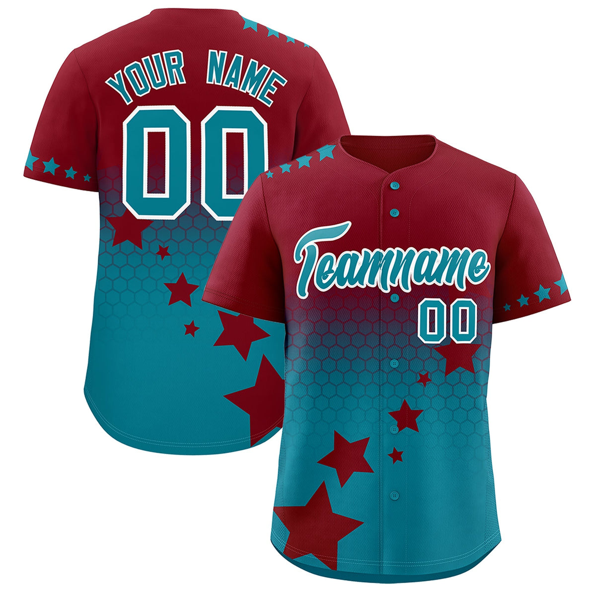 Custom Crimson Teal White Rising Stars Series Gradient Fashion Baseball Jersey| KXKSHOP