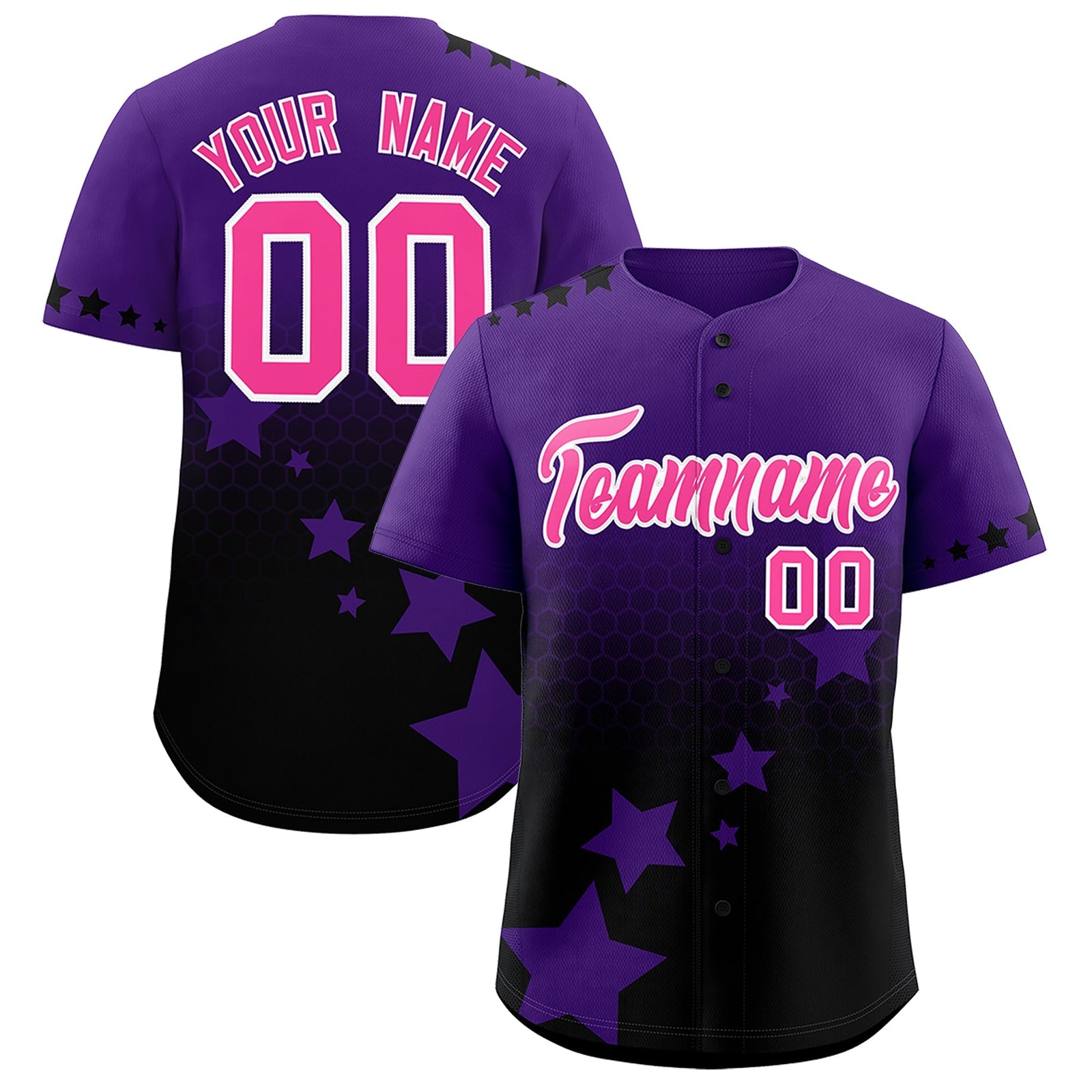 Custom Purple Black Pink Rising Stars Series Gradient Fashion Baseball Jersey| KXKSHOP