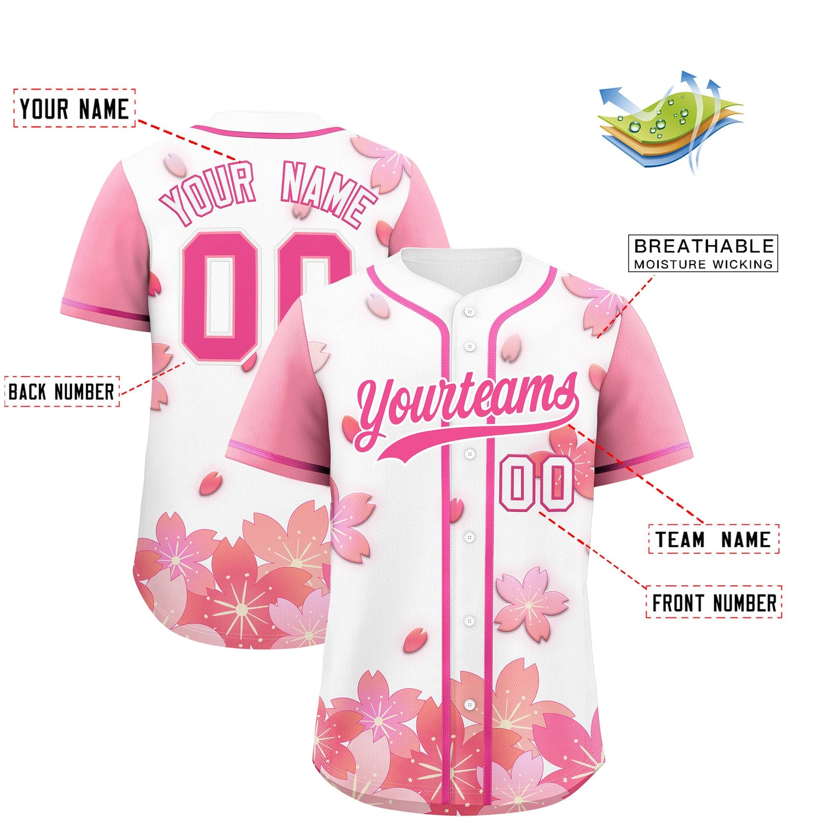 Custom White Pink Gradient Fashion Elastic Baseball Jersey| KXKSHOP