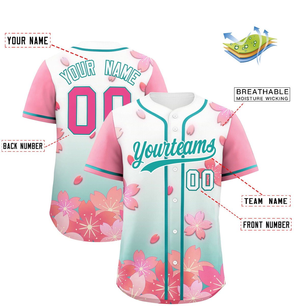 Custom Green Pink Gradient Fashion Elastic Baseball Jersey| KXKSHOP