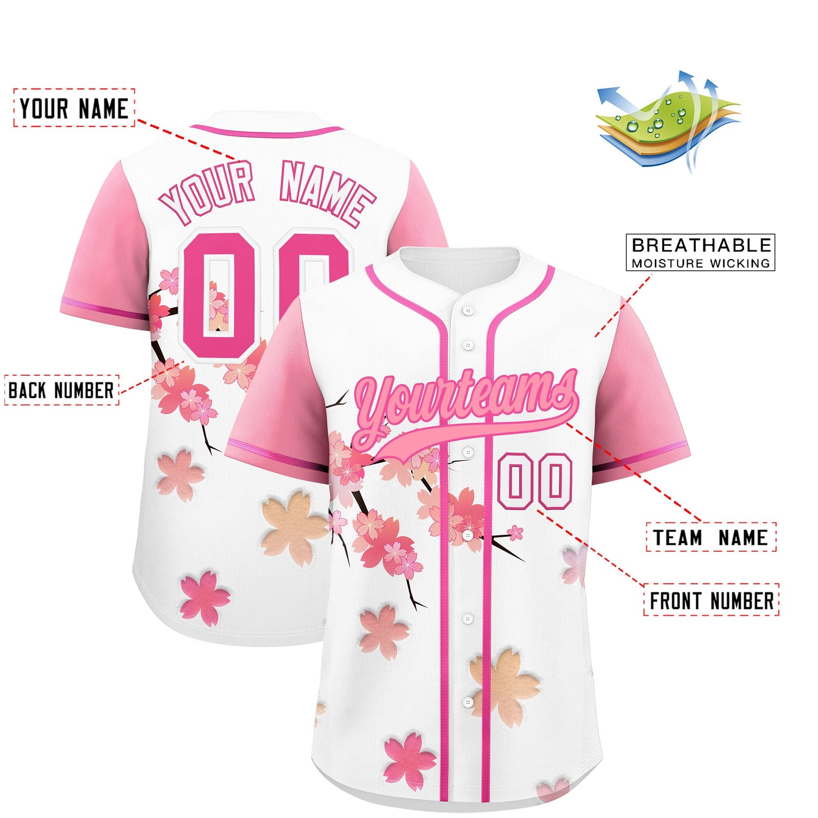 Custom White pink Gradient Fashion Elastic Baseball Jersey| KXKSHOP