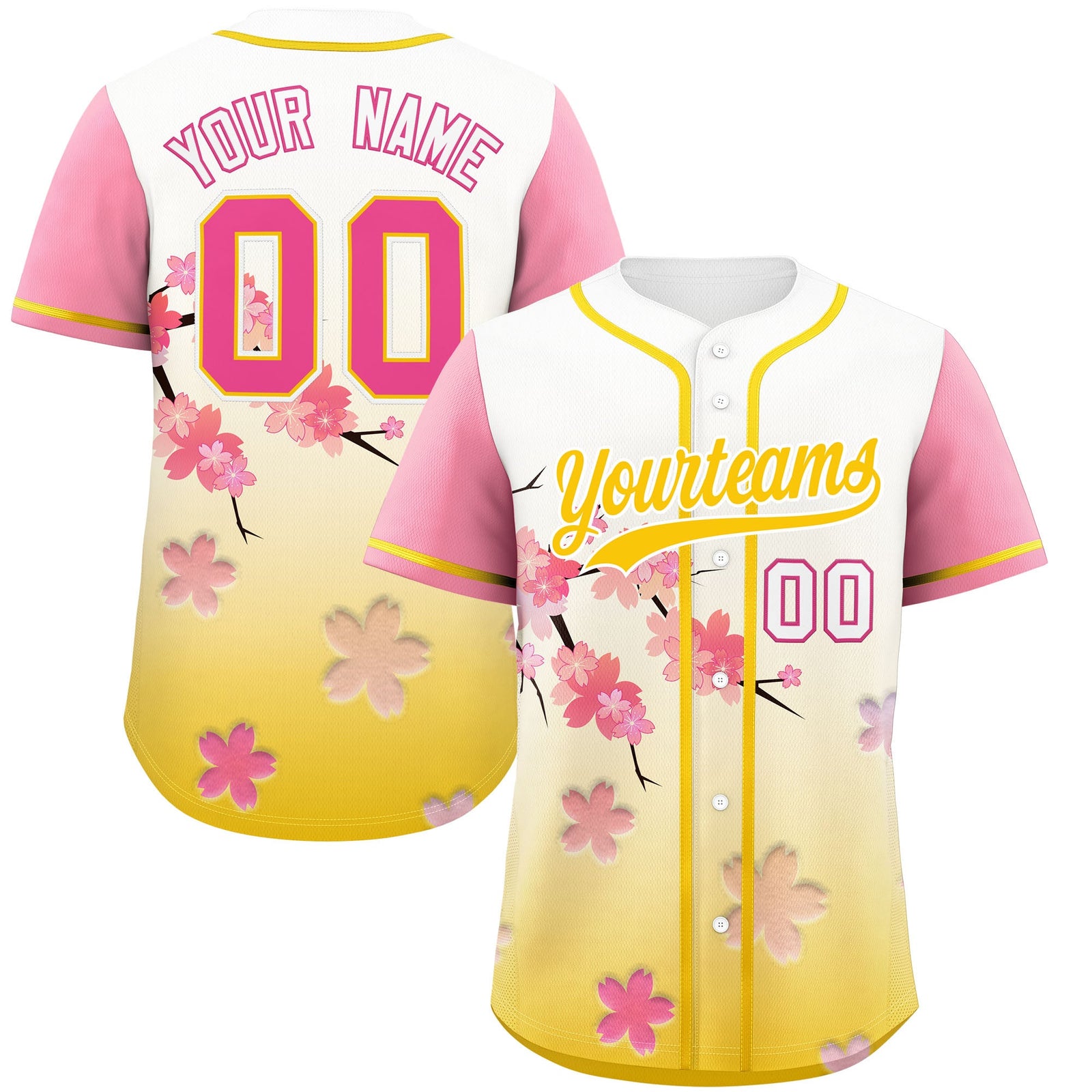 Custom Gold Pink Gradient Fashion Elastic Baseball Jersey| KXKSHOP
