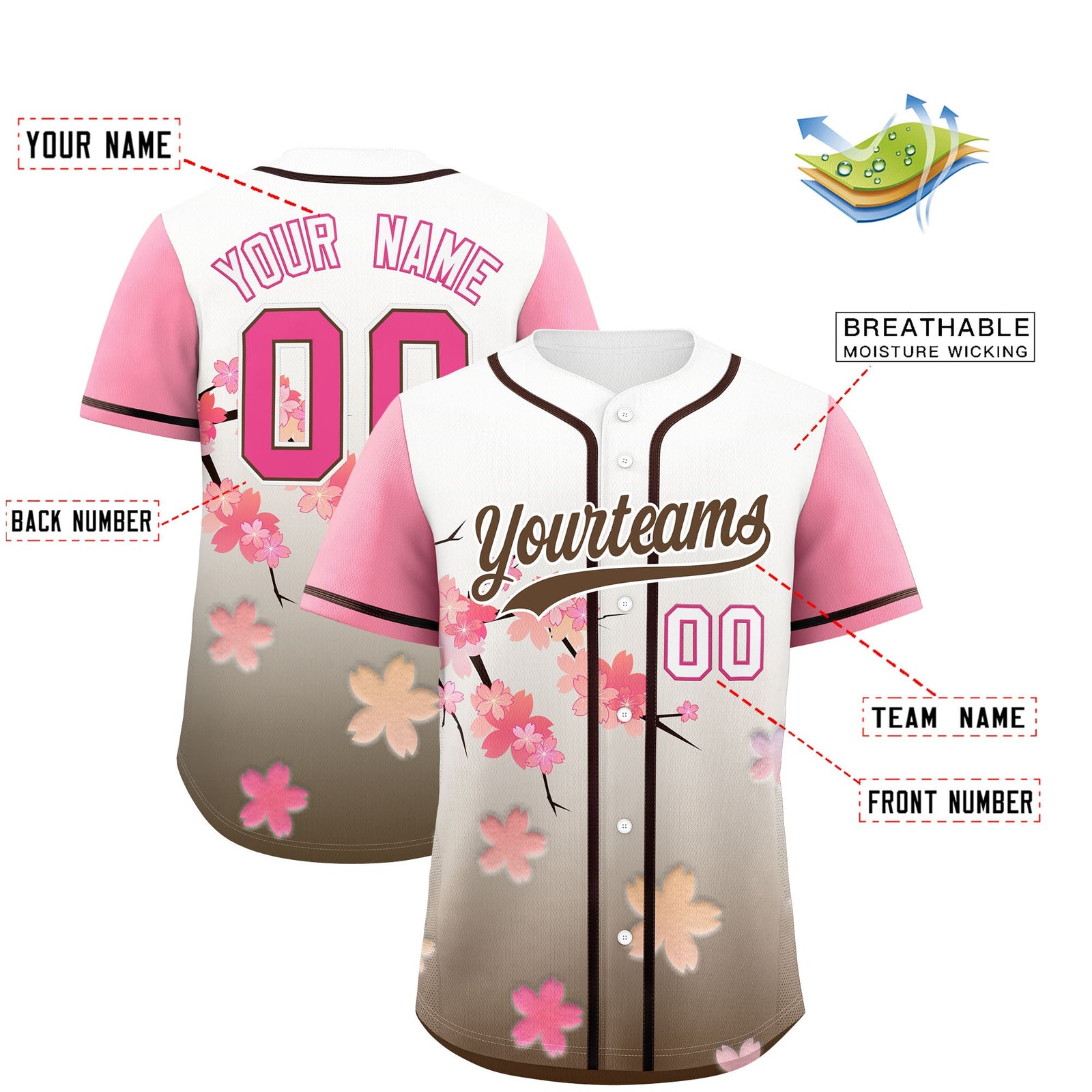 Custom Pink Seal Brown Gradient Fashion Elastic Baseball Jersey| KXKSHOP