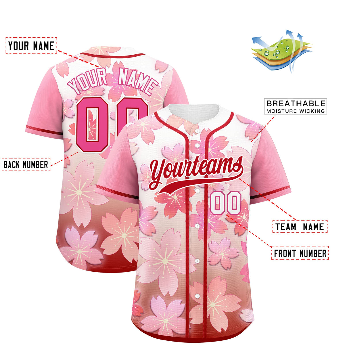 Custom Pink Red Gradient Fashion Elastic Baseball Jersey| KXKSHOP
