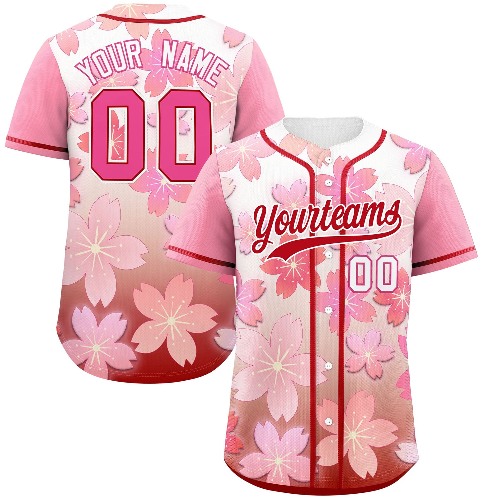Custom Pink Red Gradient Fashion Elastic Baseball Jersey| KXKSHOP