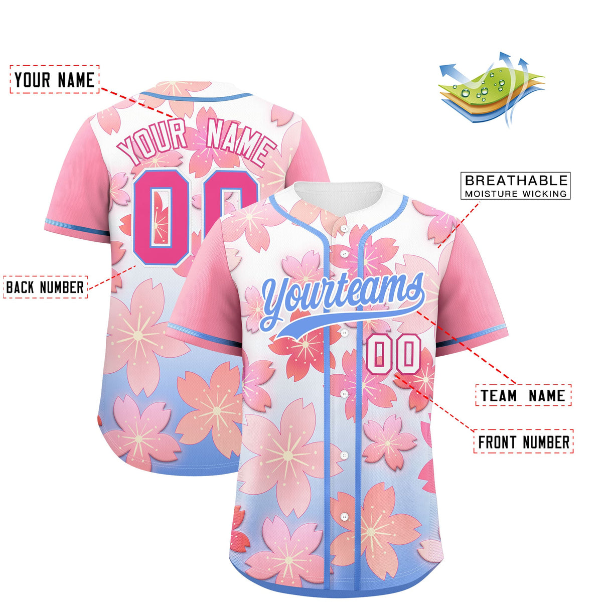 Custom Pink Powder Blue Gradient Fashion Elastic Baseball Jersey| KXKSHOP
