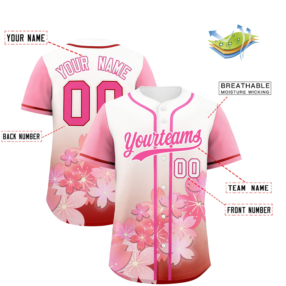Custom pink Red Gradient Fashion Elastic Baseball Jersey| KXKSHOP