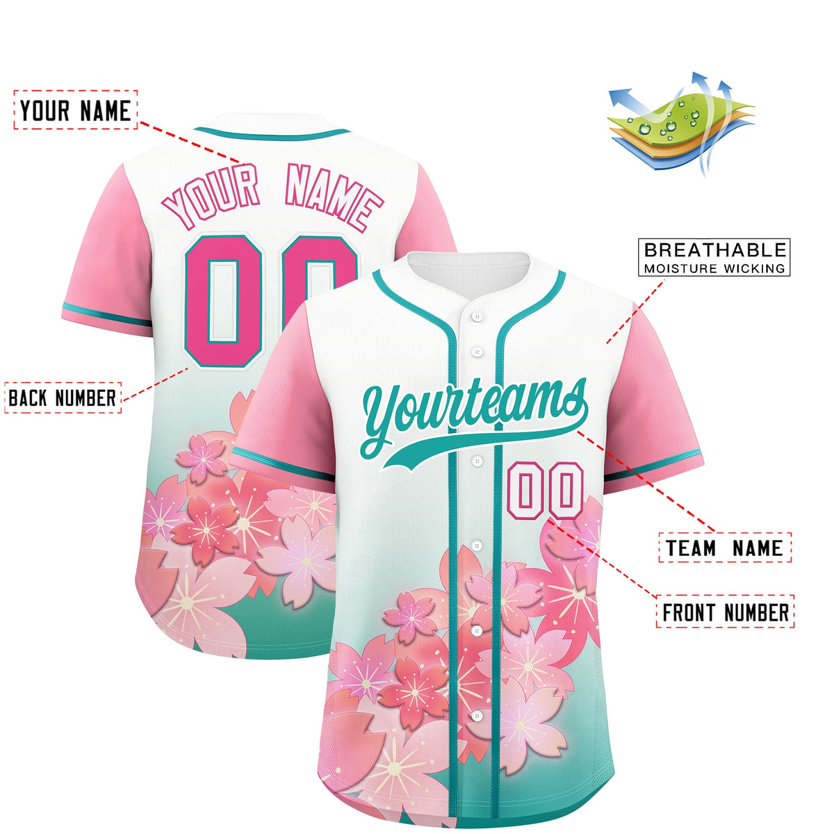 Custom Aqua Pink Gradient Fashion Elastic Baseball Jersey| KXKSHOP