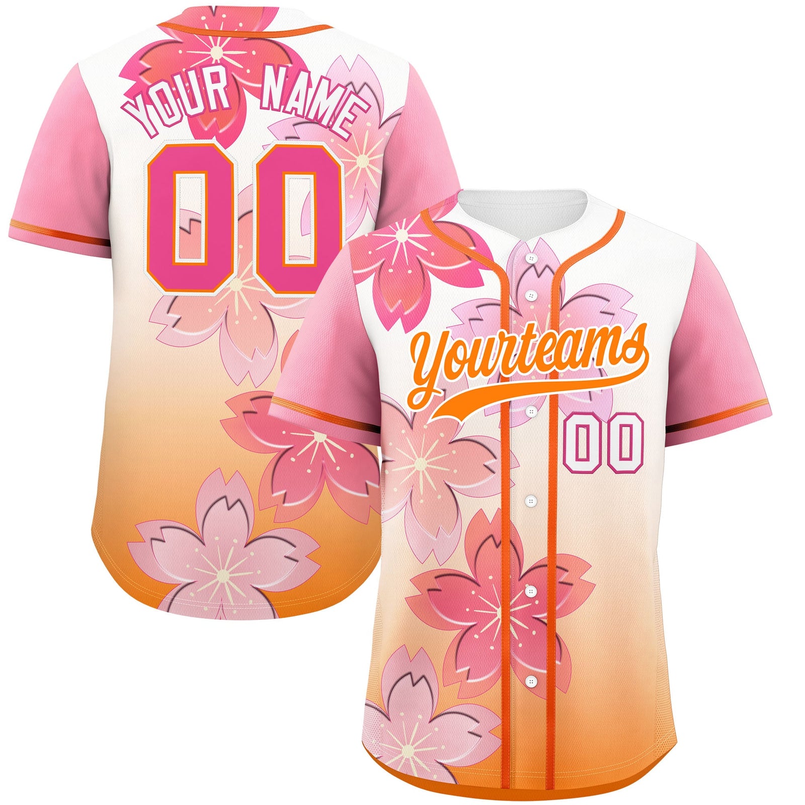Custom Gold Orange Pink Gradient Fashion Elastic Baseball Jersey| KXKSHOP