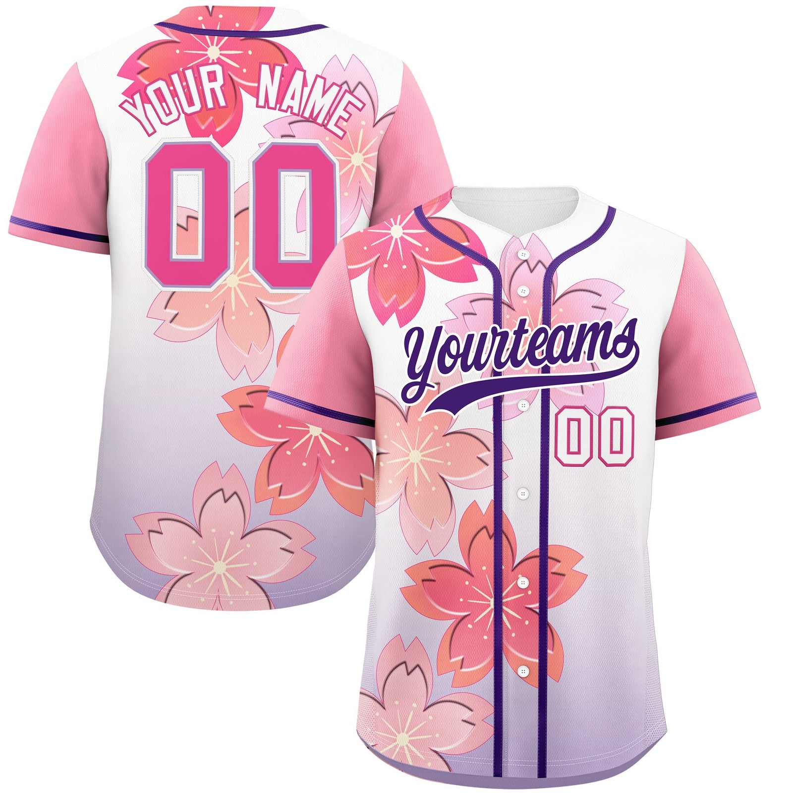 Custom Purple Pink Gradient Fashion Elastic Baseball Jersey| KXKSHOP