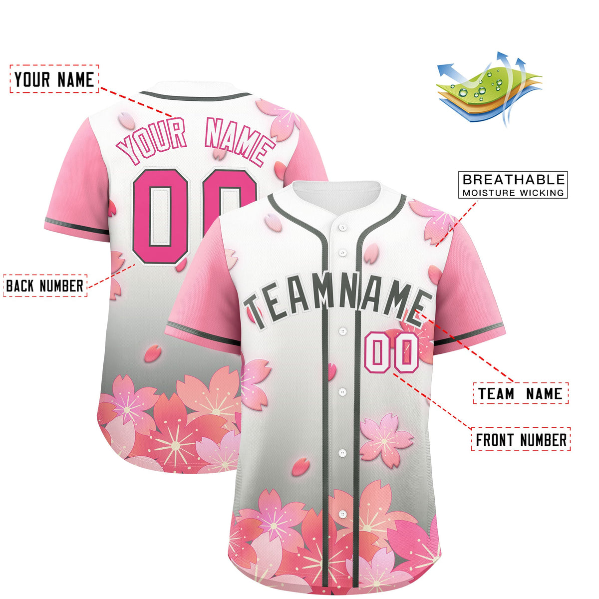 Custom Gray Pink Gradient Fashion Elastic Baseball Jersey| KXKSHOP